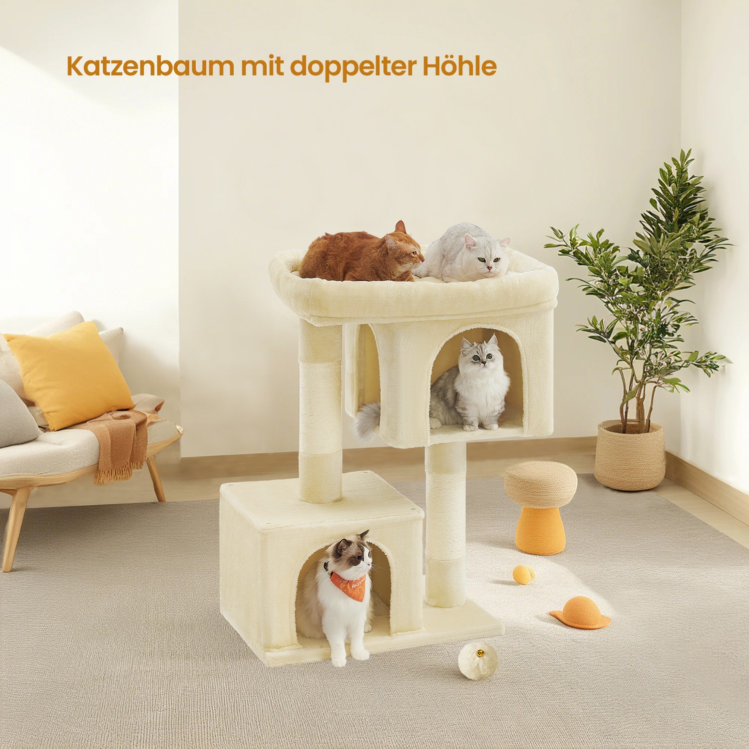 101 cm hoher Kratzbaum, Katzenbaum, große Plattform