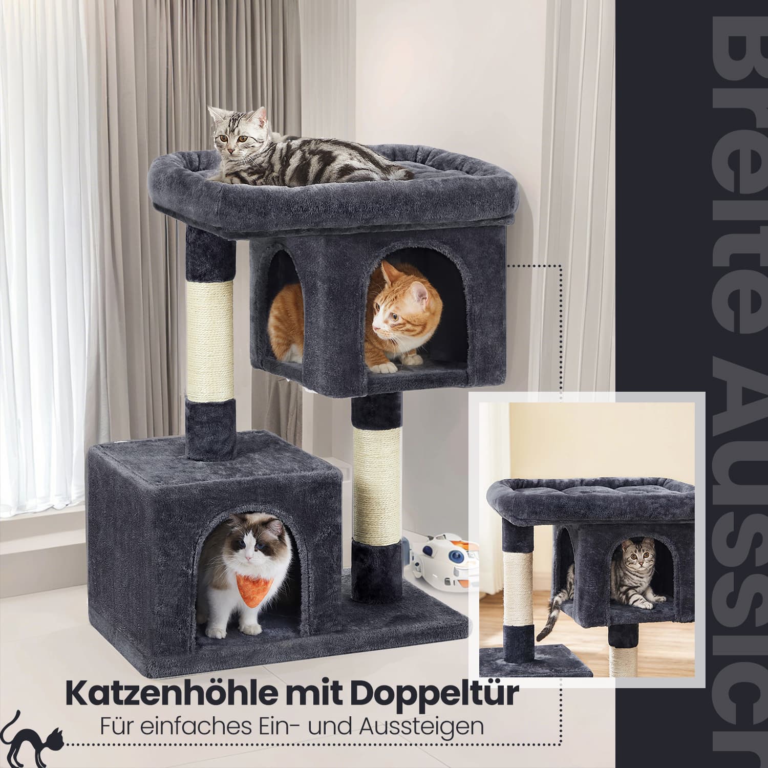 84 cm hoher Kratzbaum, Katzenbaum für große Katzen, große Aussichtsplattform