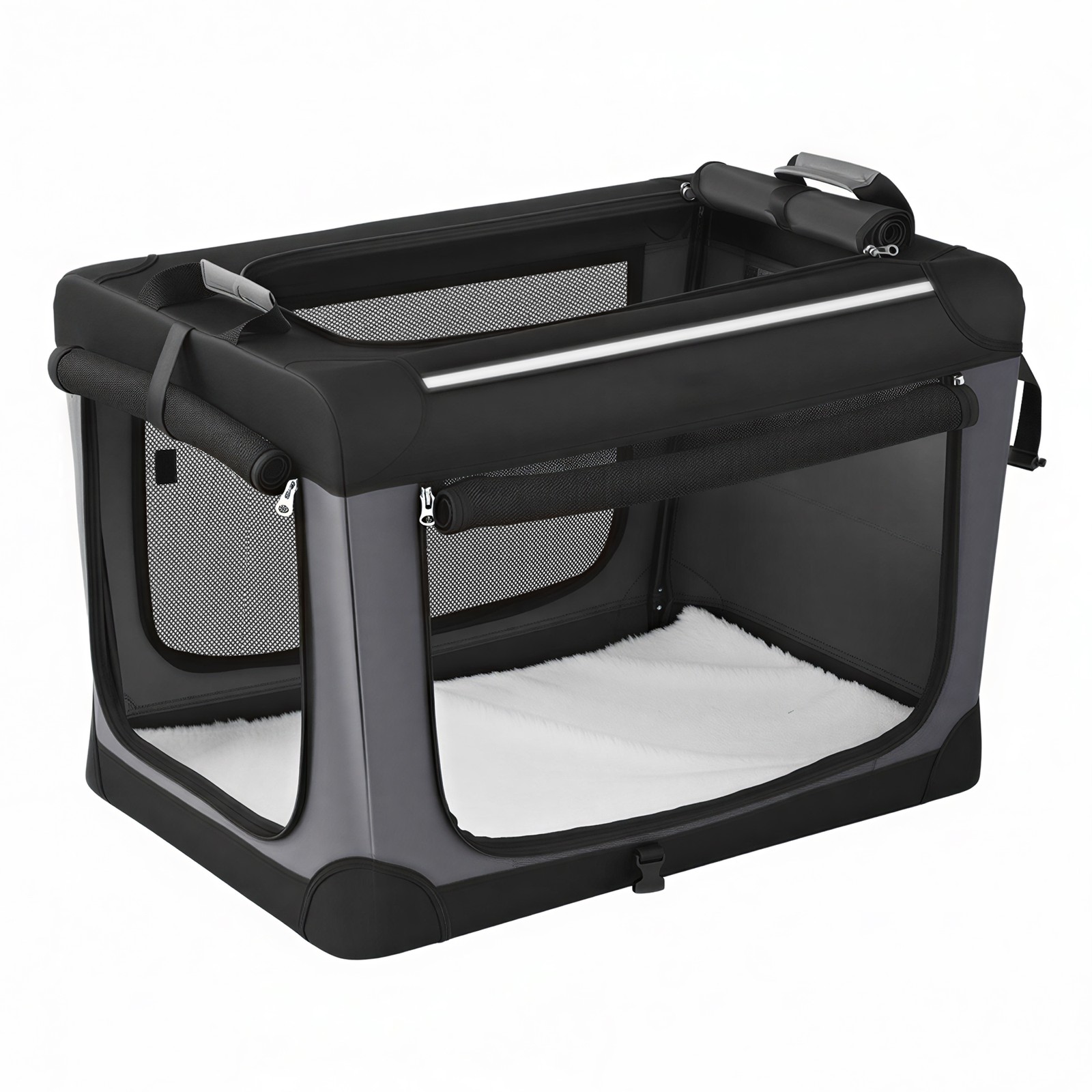 Transportbox für kleine Hunde, faltbare Hundetasche mit Netzstoff-Türen und Taschen, Reisen