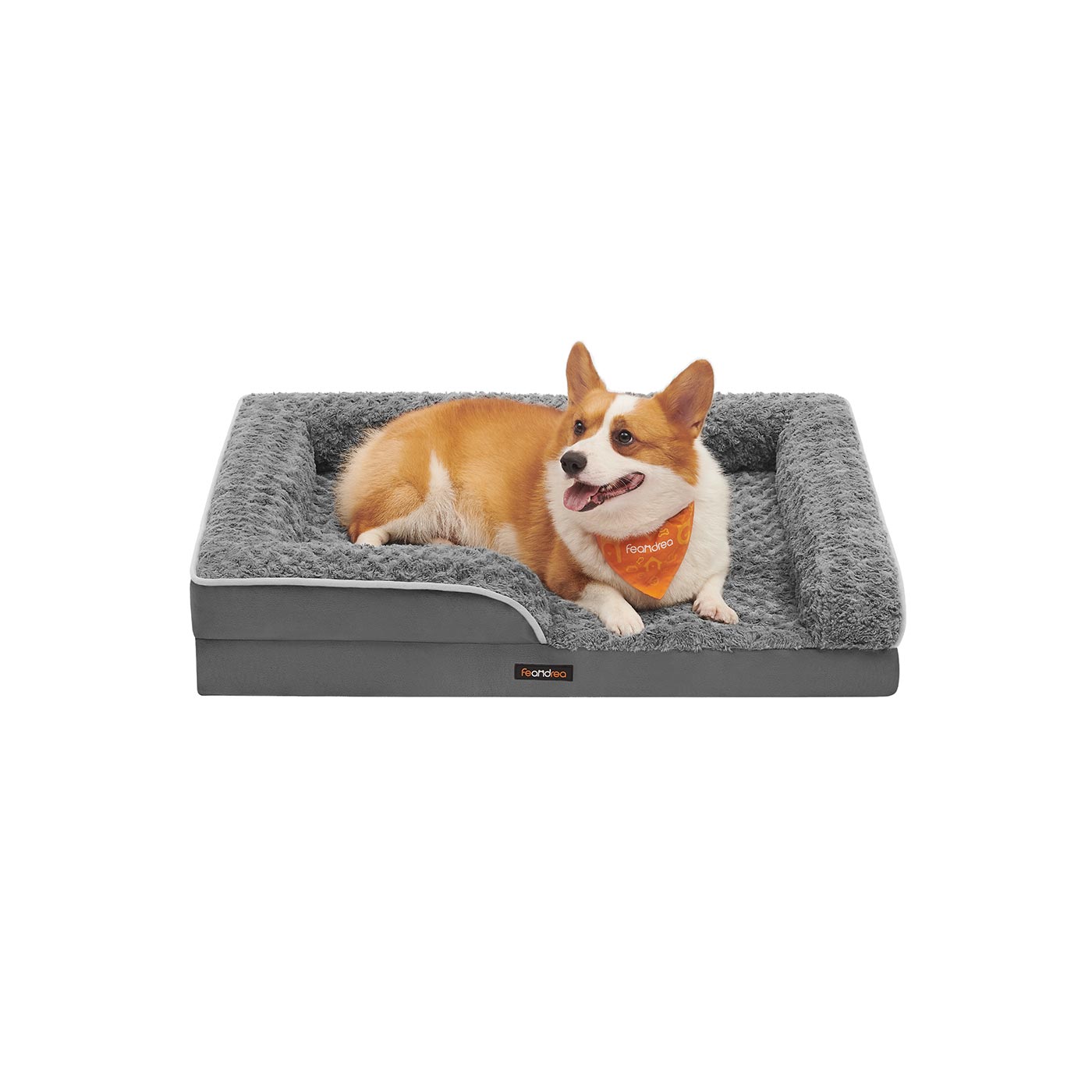 Orthopädisches Hundebett mit Plüsch-Bezug schiefergrau