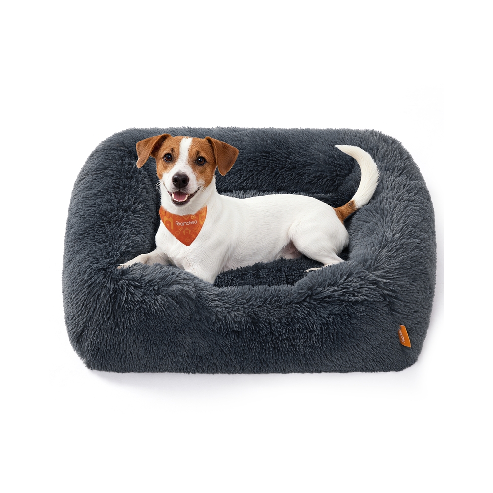 Hundebett 71 x 55 x 18 cm mit erhöhten Rändern Bezug abnehmbar dunkelgrau