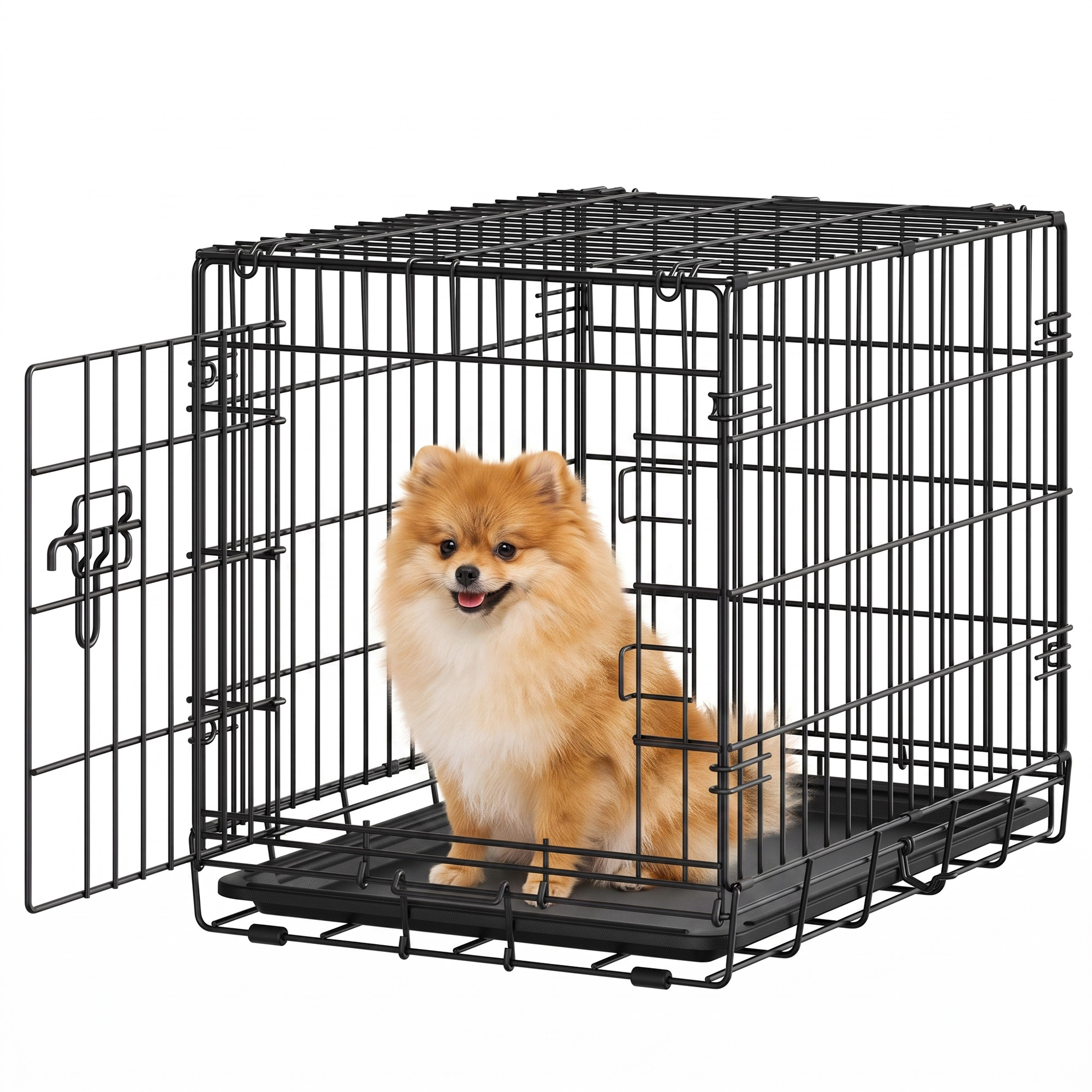 Faltbare Metallhundebox mit einer Tür für drinnen Tintenschwarz