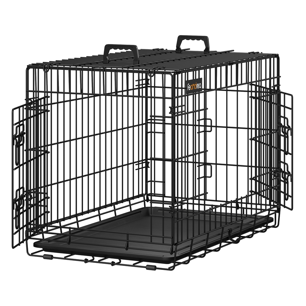 Feandrea Hundekäfig, klappbar, mit 2 Türen, ausziehbare Kunststoffschale, 77,5 x 48,5 x 55,5 cm, M, schwarz PPD30H