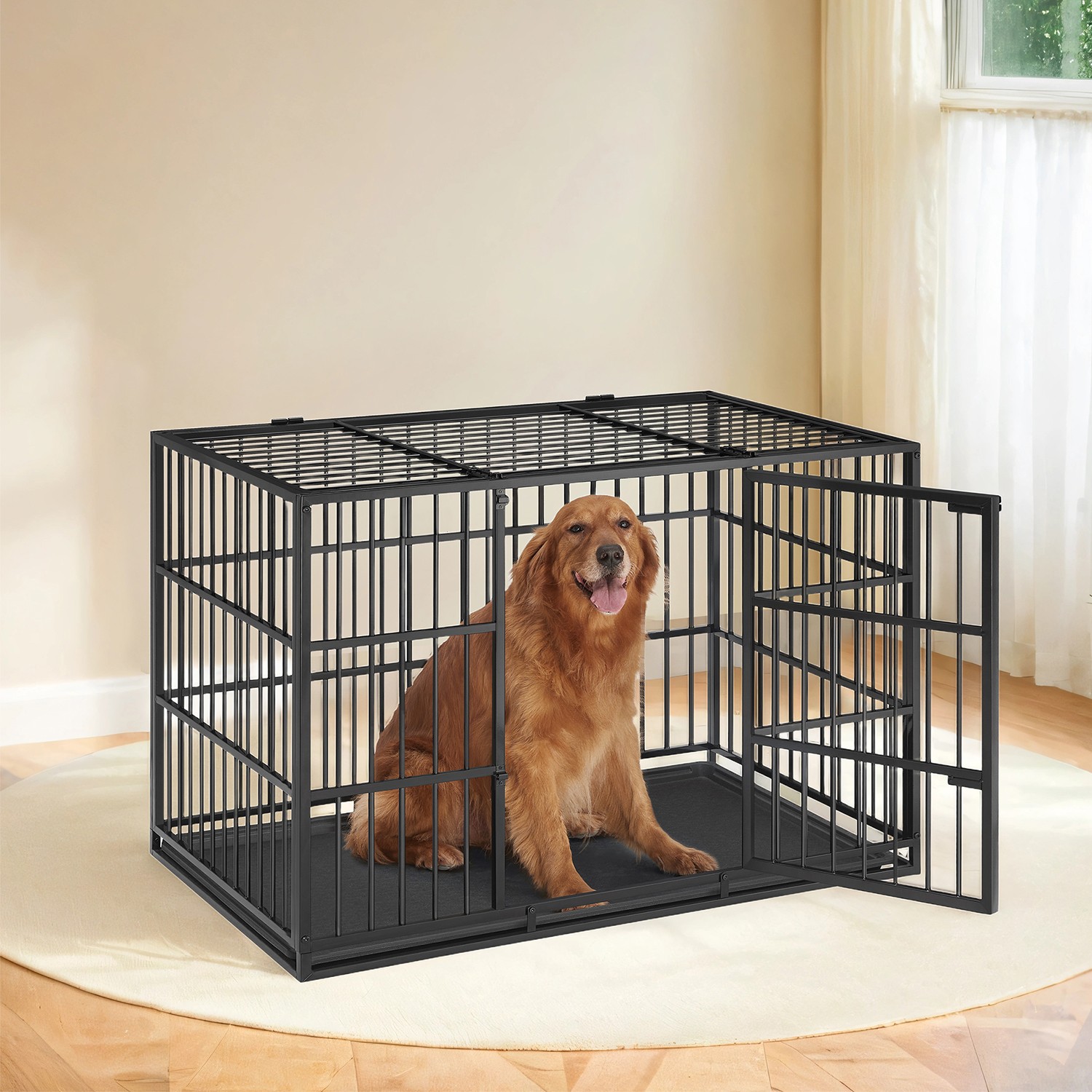 Hundekäfig 122 x 75 x 80 cm mit herausnehmbarer Bodenschale