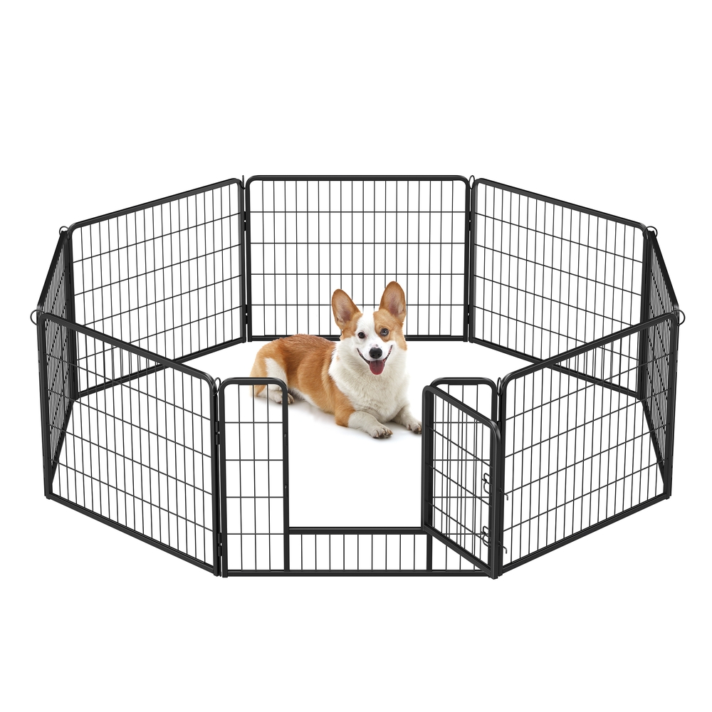 Feandrea Hundezaun 8 Platten diy Hundepark Doppel-L-Schloss transportabel 77 x 60 cm für Innen Außen Terrasse Hunde Kaninchen Hühner grau
