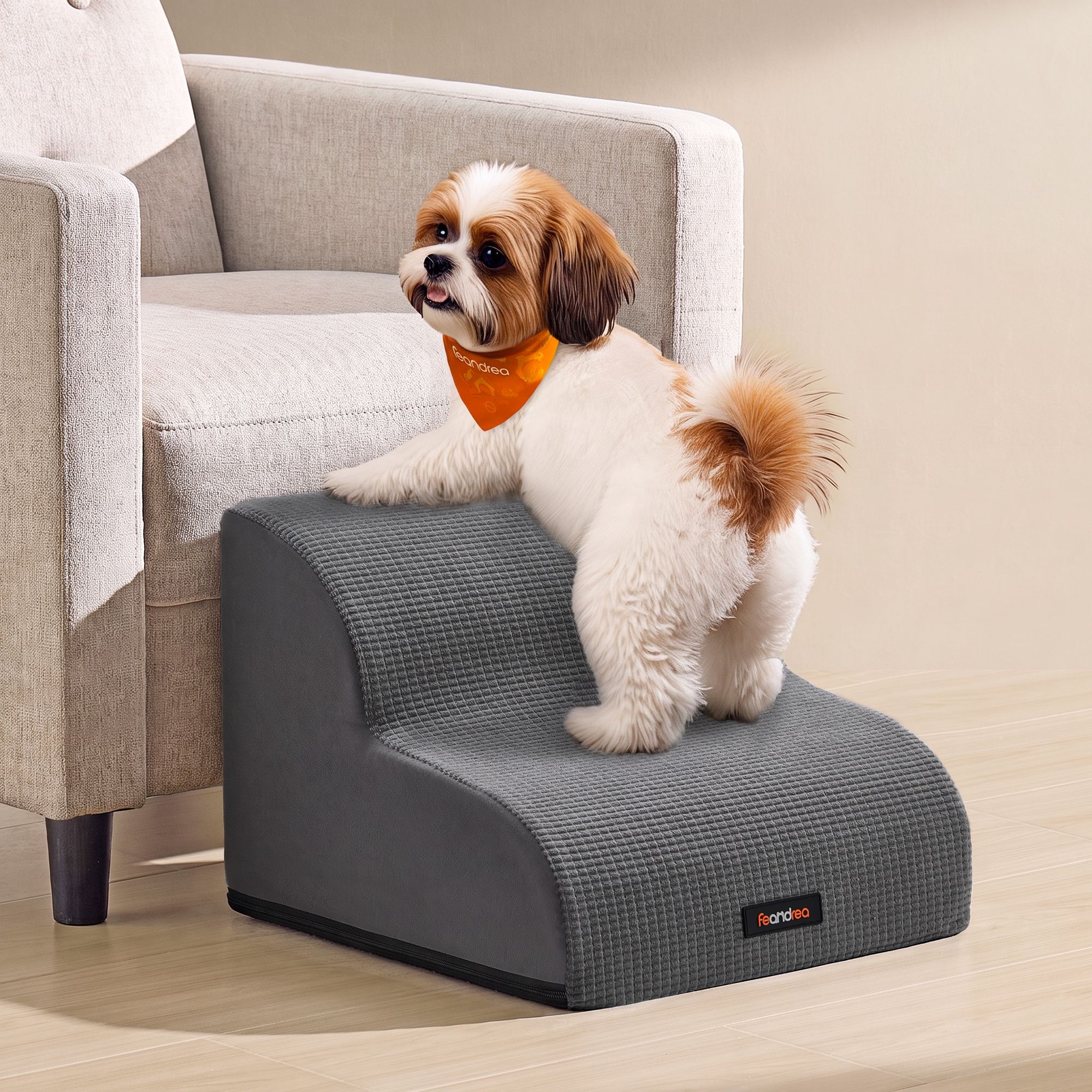 Schiefergraue Hundetreppe aus Schaumstoff mit 2 Stufen
