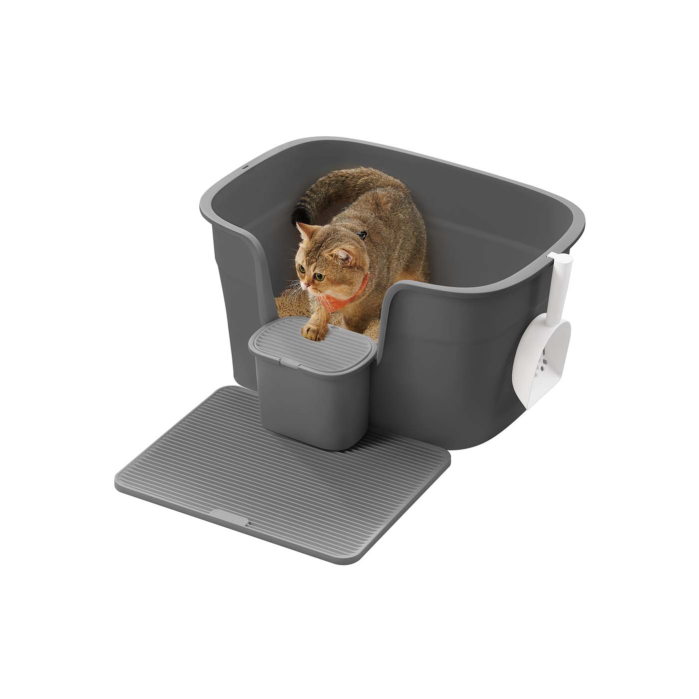Katzenklo groß mit hohen Seitenwänden und Schaufel schiefergrau