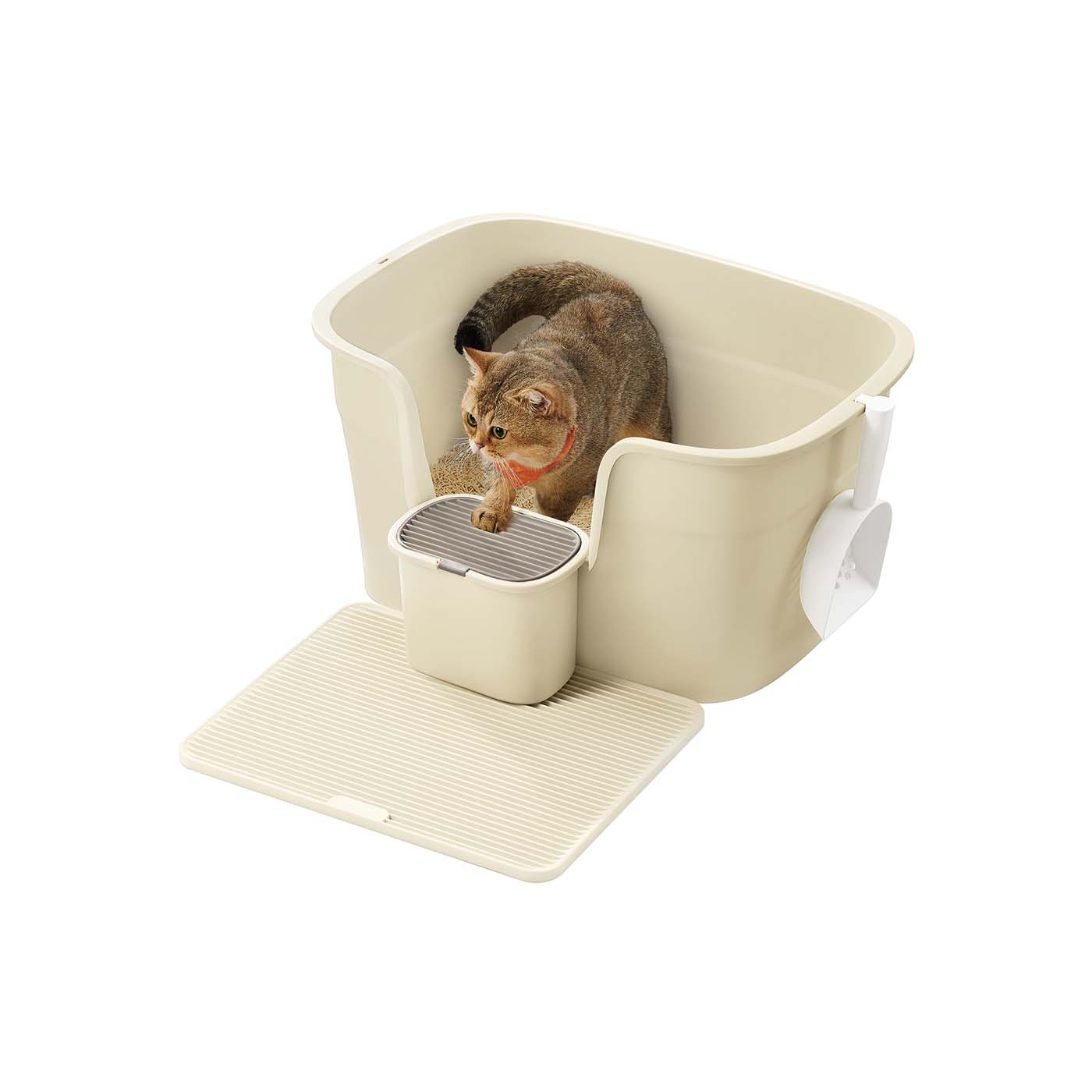 Katzenklo groß mit hohen Seitenwänden und Schaufel sandbeige