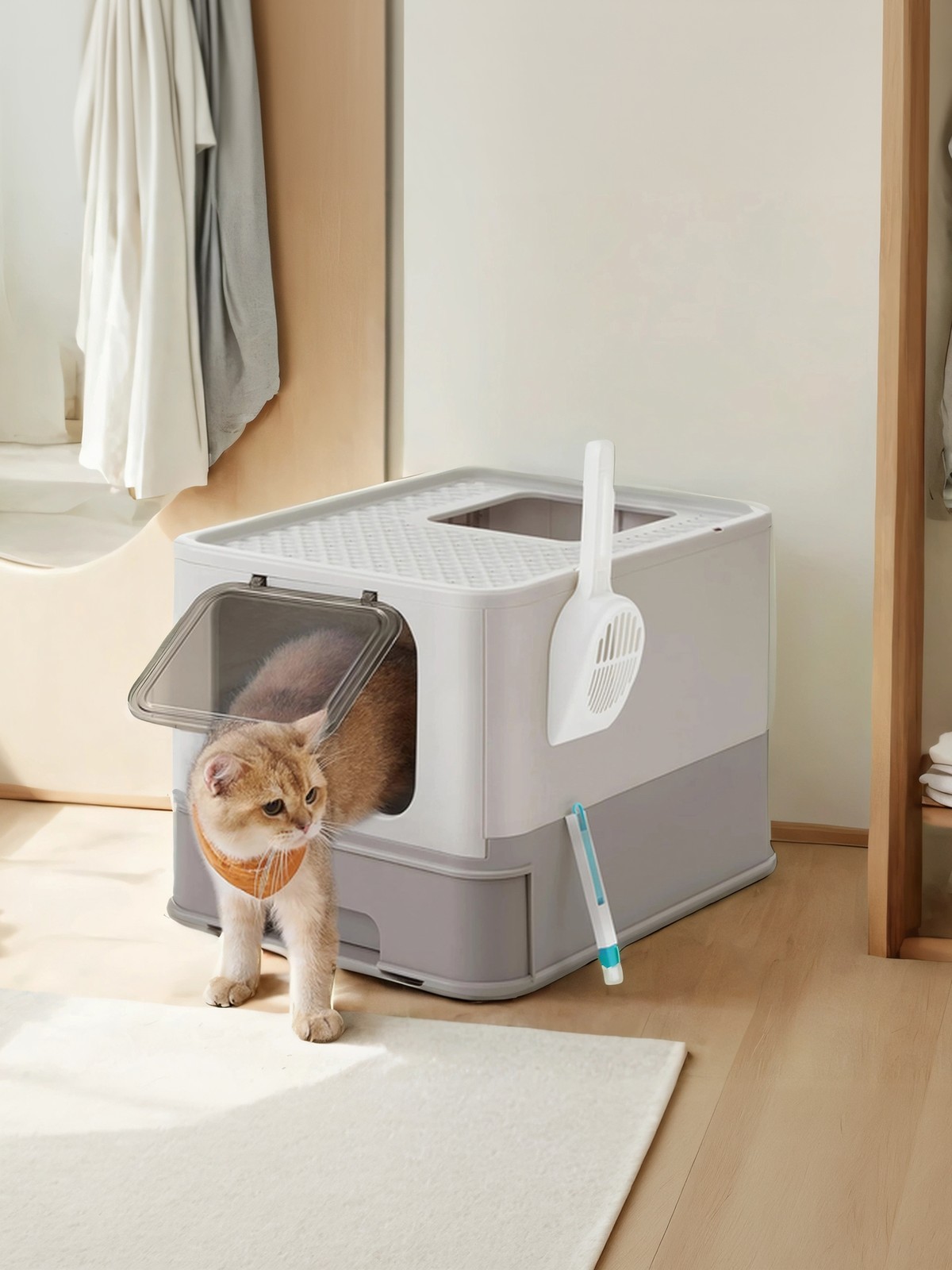 Katzenklo, Katzentoilette mit Deckel, ausziehbares Tablett