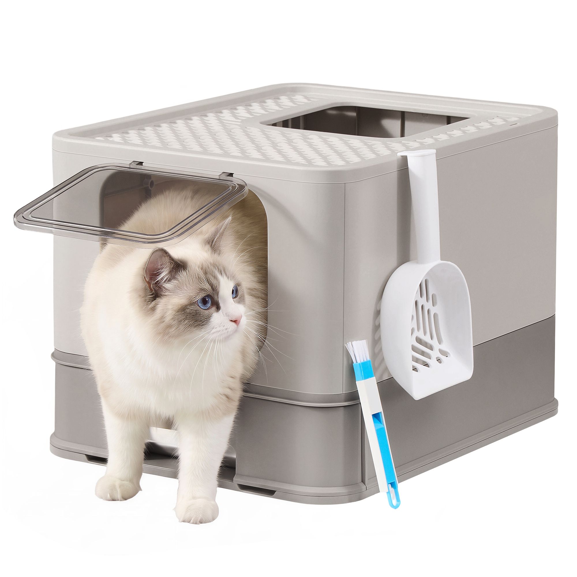 Katzenklo mit Schublade, Edelstahl Katzentoilette, 2 Eingänge