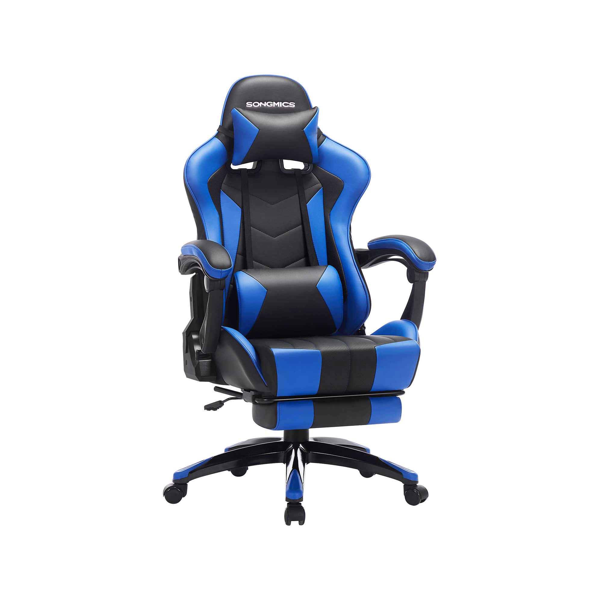 Gamingstuhl ergonomischer Bürostuhl Schreibtischstuhl ausziehbare Fußstütze 90°-135° Neigungswinkel bis 150 kg belastbar schwarz-blau RCG026B01