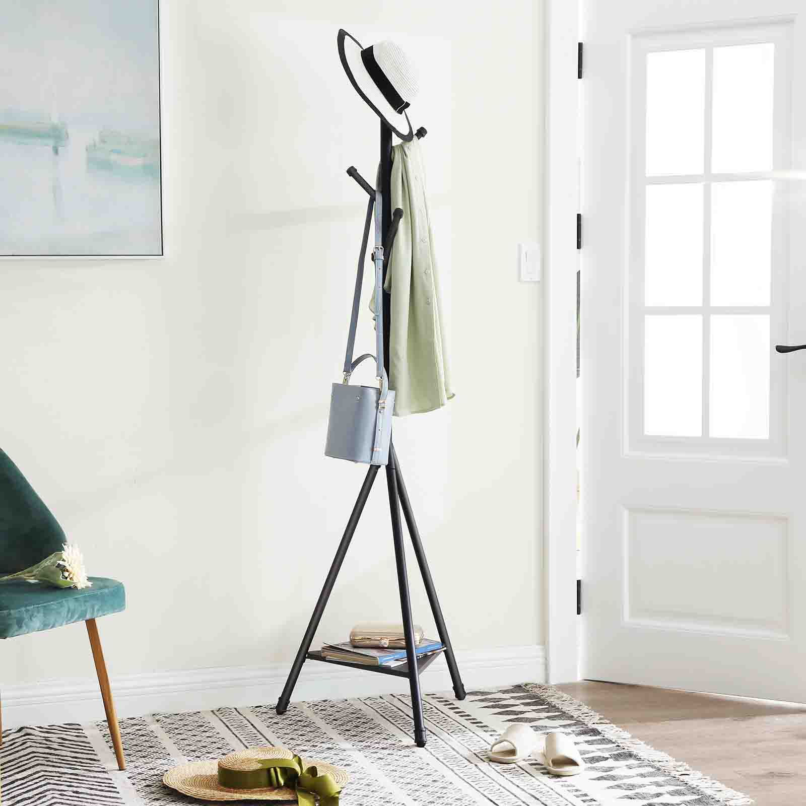 SONGMICS Garderobenständer, Kleiderständer mit 6 Haken und Ablage