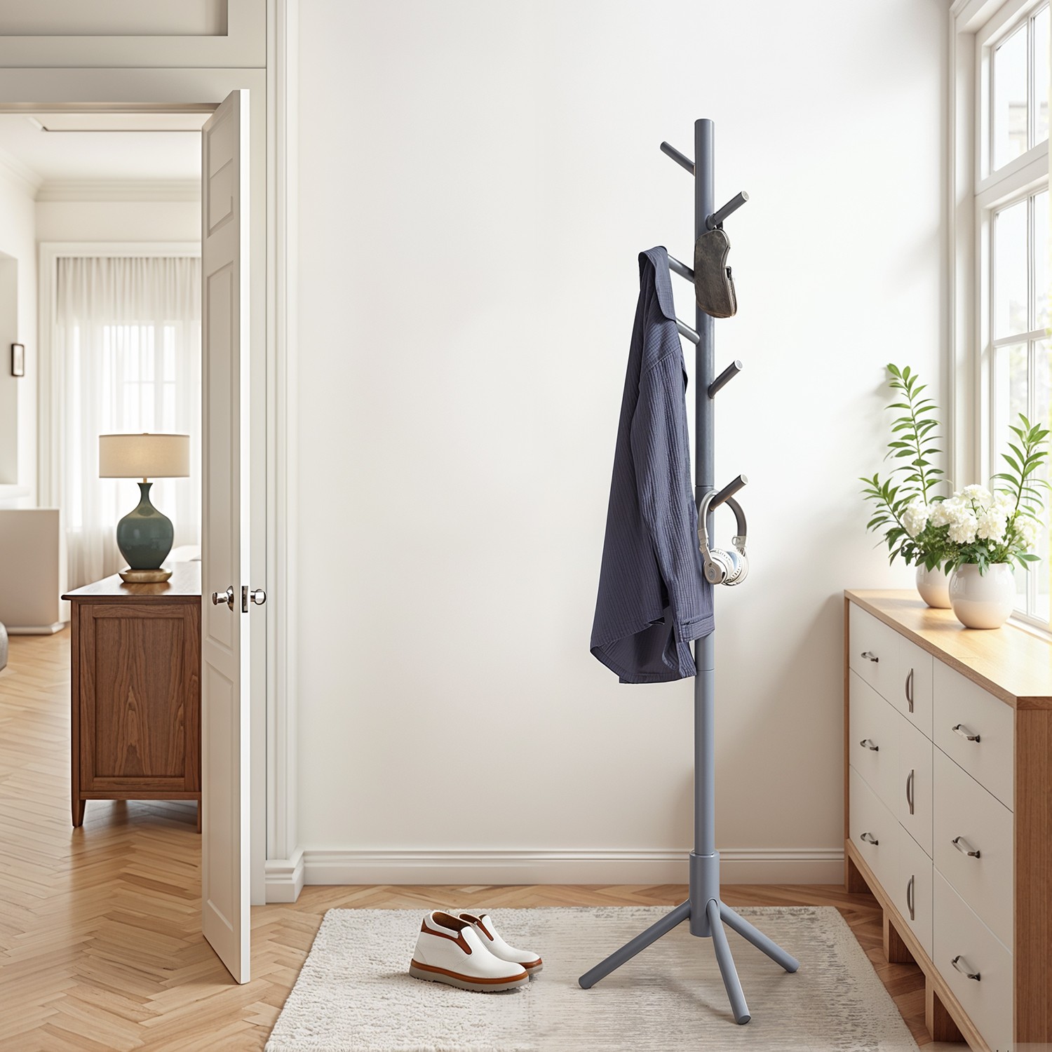 Garderobenständer, Kleiderständer aus Massivholz, Garderobe in Baumform