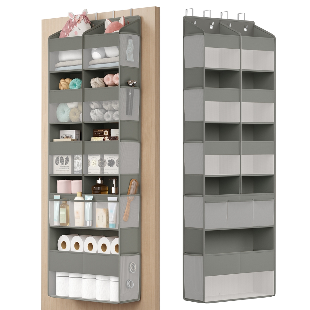 SONGMICS Tür-Organizer, 9 Fächer, Hängeregal mit 10 Seitentaschen, Hängeorganizer faltbar, Hängeaufbewahrung, 4 Metallhaken, durchsichtig, für Küche, Badezimmer, Schlafzimmer, taubengrau RDH009GD01