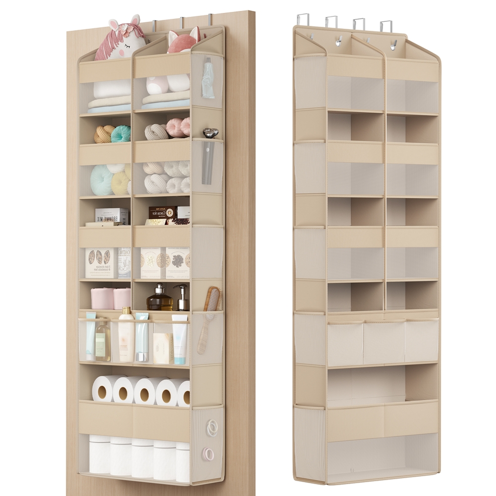 SONGMICS Tür-Organizer, 9 Fächer, Hängeregal mit 10 Seitentaschen, Hängeorganizer faltbar, Hängeaufbewahrung, 4 Metallhaken, durchsichtig, für Küche, Badezimmer, Schlafzimmer, sandbeige RDH009LF01
