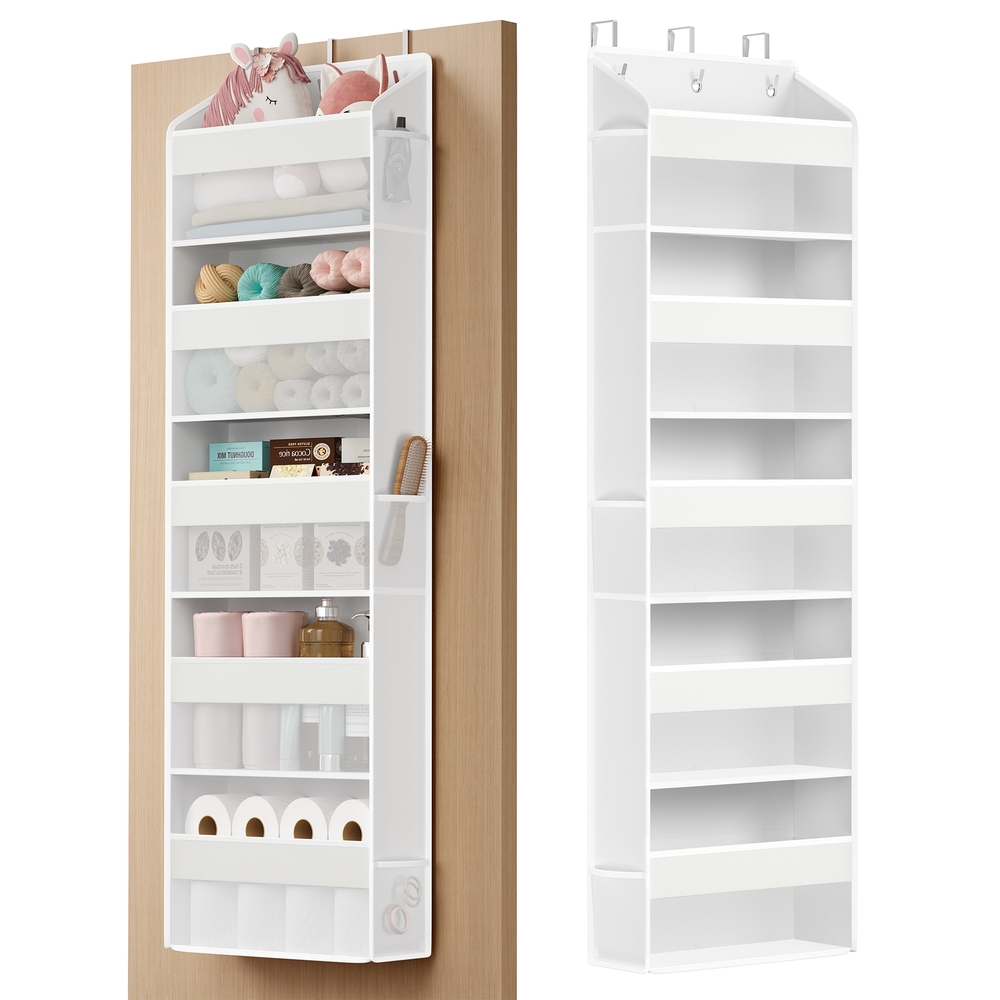 SONGMICS Tür-Organizer, 5 Fächer, Hängeregal faltbar, Hängeorganizer, Metallhaken, Hängeaufbewahrung, durchsichtig, Türregal, Seitentaschen, Küche, Bad, Schlafzimmer, wolkenweiß RDH010WH01