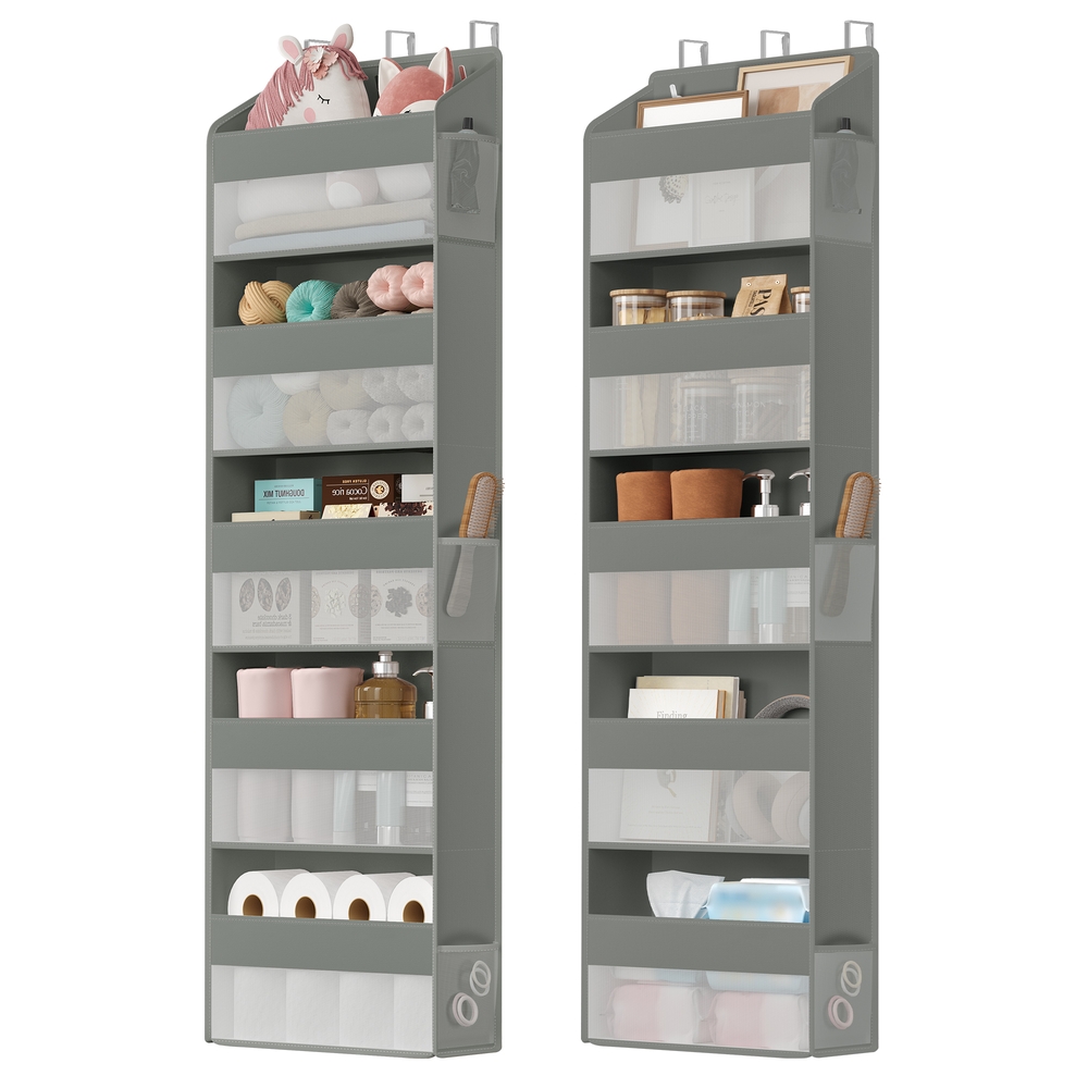 SONGMICS Tür-Organizer, je 5 Fächer, Hängeregal faltbar, Hängeorganizer, Metallhaken, Hängeaufbewahrung, durchsichtig, Türregal, Seitentaschen, Küche, Bad, Schlafzimmer, 2er Set, taubengrau RDH011GD01