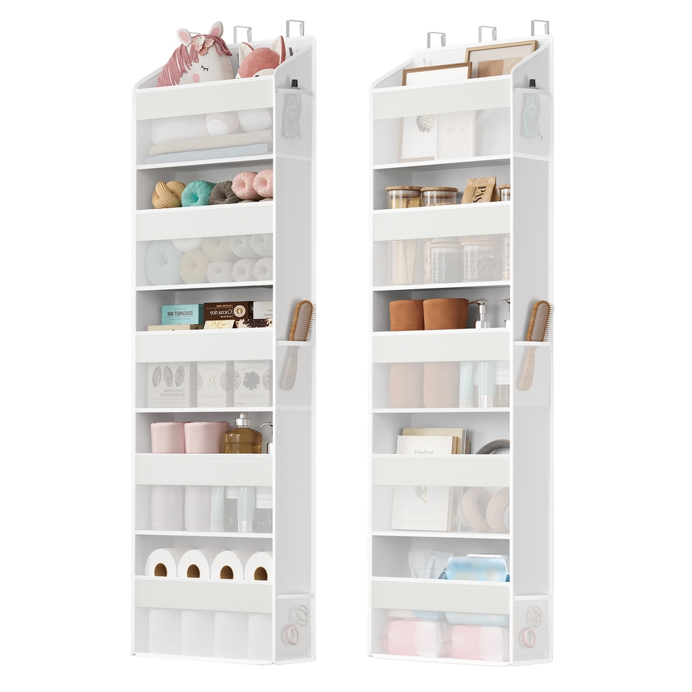 SONGMICS Tür-Organizer, je 5 Fächer, Hängeregal faltbar, Hängeorganizer, Metallhaken, Hängeaufbewahrung, durchsichtig, Türregal, Seitentaschen, Küche, Bad, Schlafzimmer, 2er Set, wolkenweiß RDH011WH01