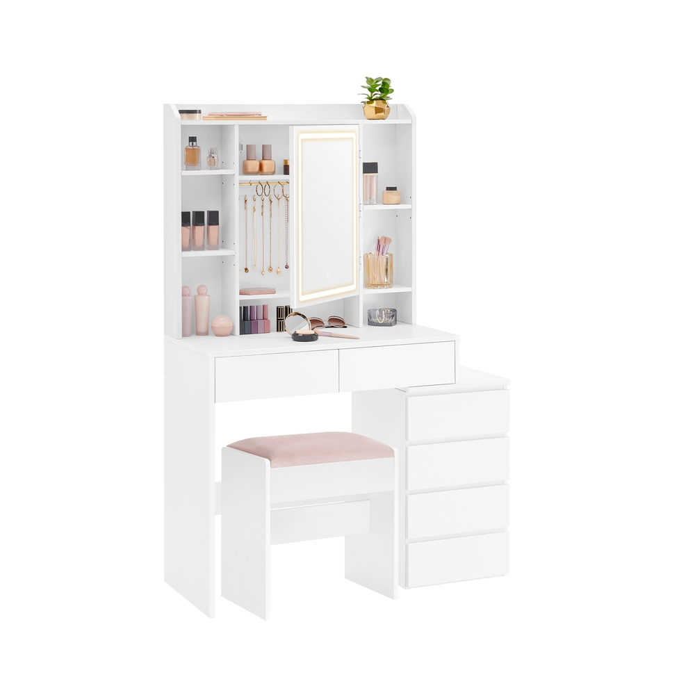 Sminkbord med LED-belysning, 40x97,5x145 cm, vit