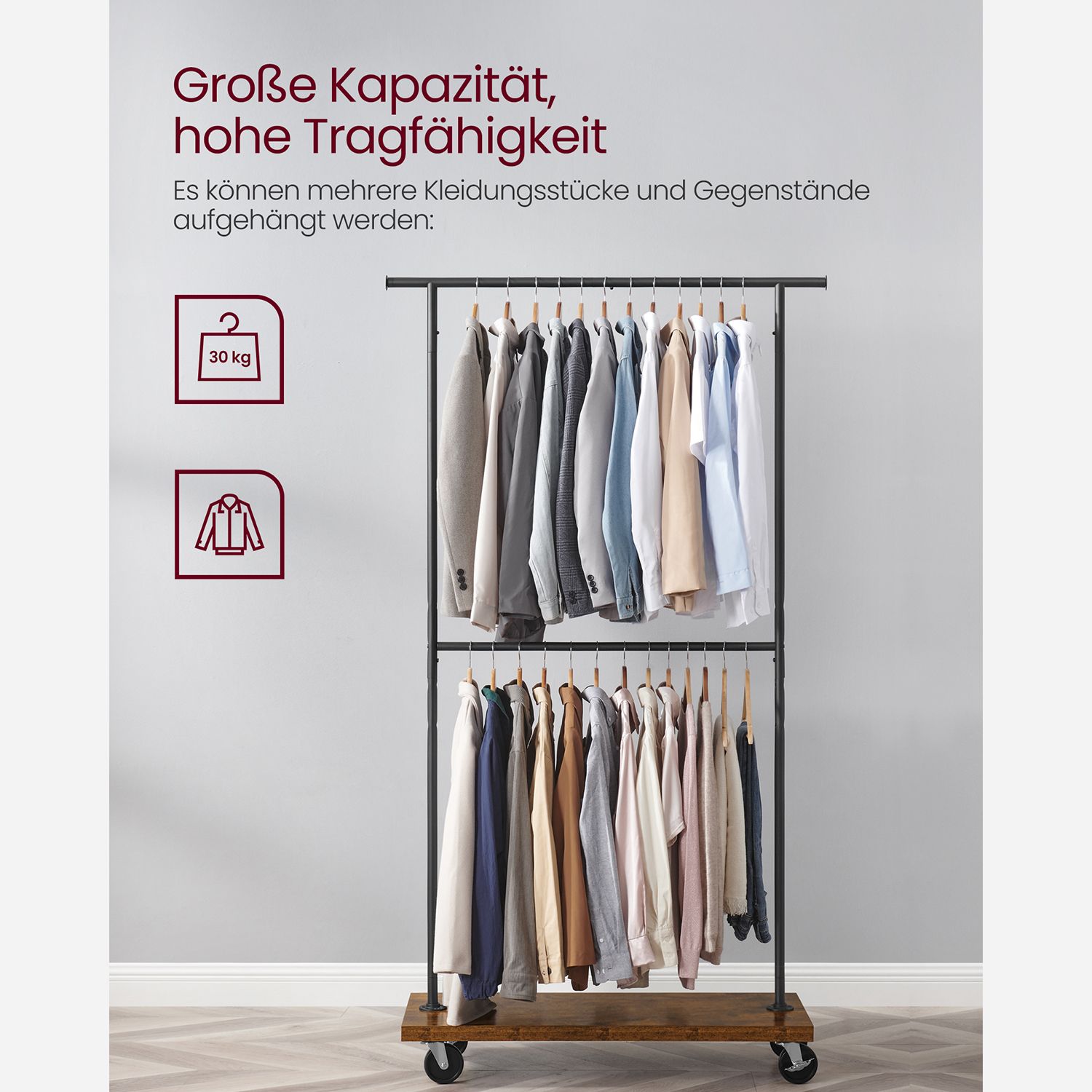 Drabužių laikiklis su ratukais