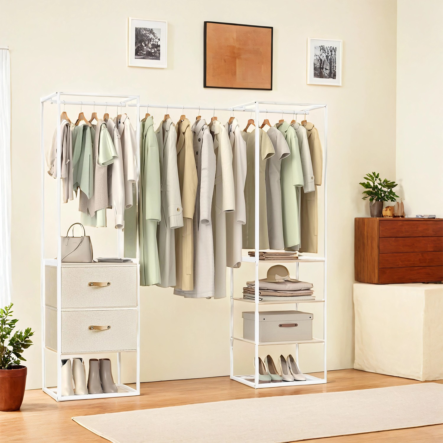 Kleiderständer mit 2 Schubladen naturbeige