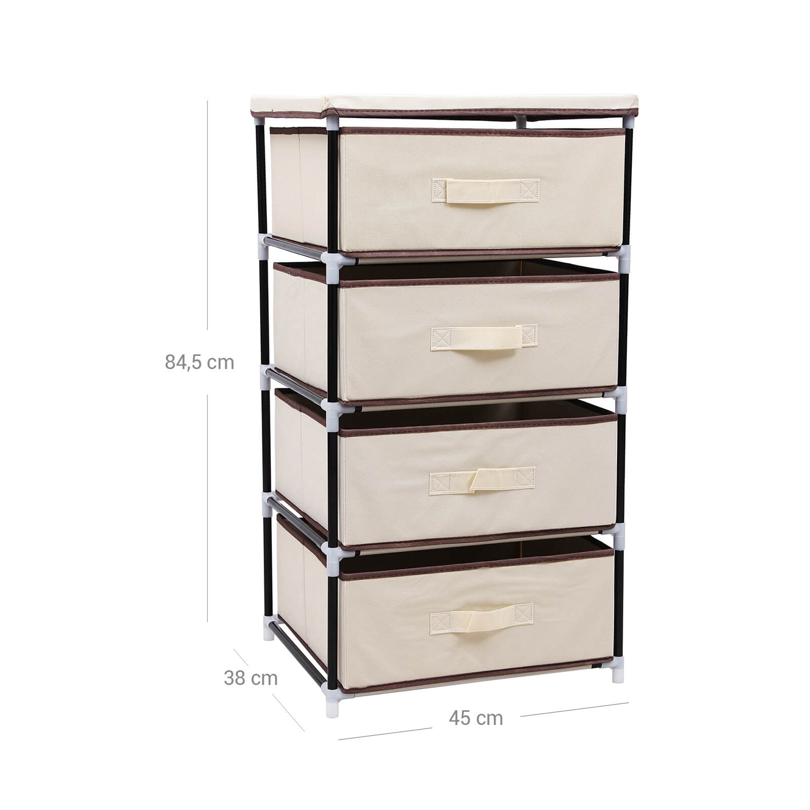 Regal mit 4 Stoffschubladen Beige