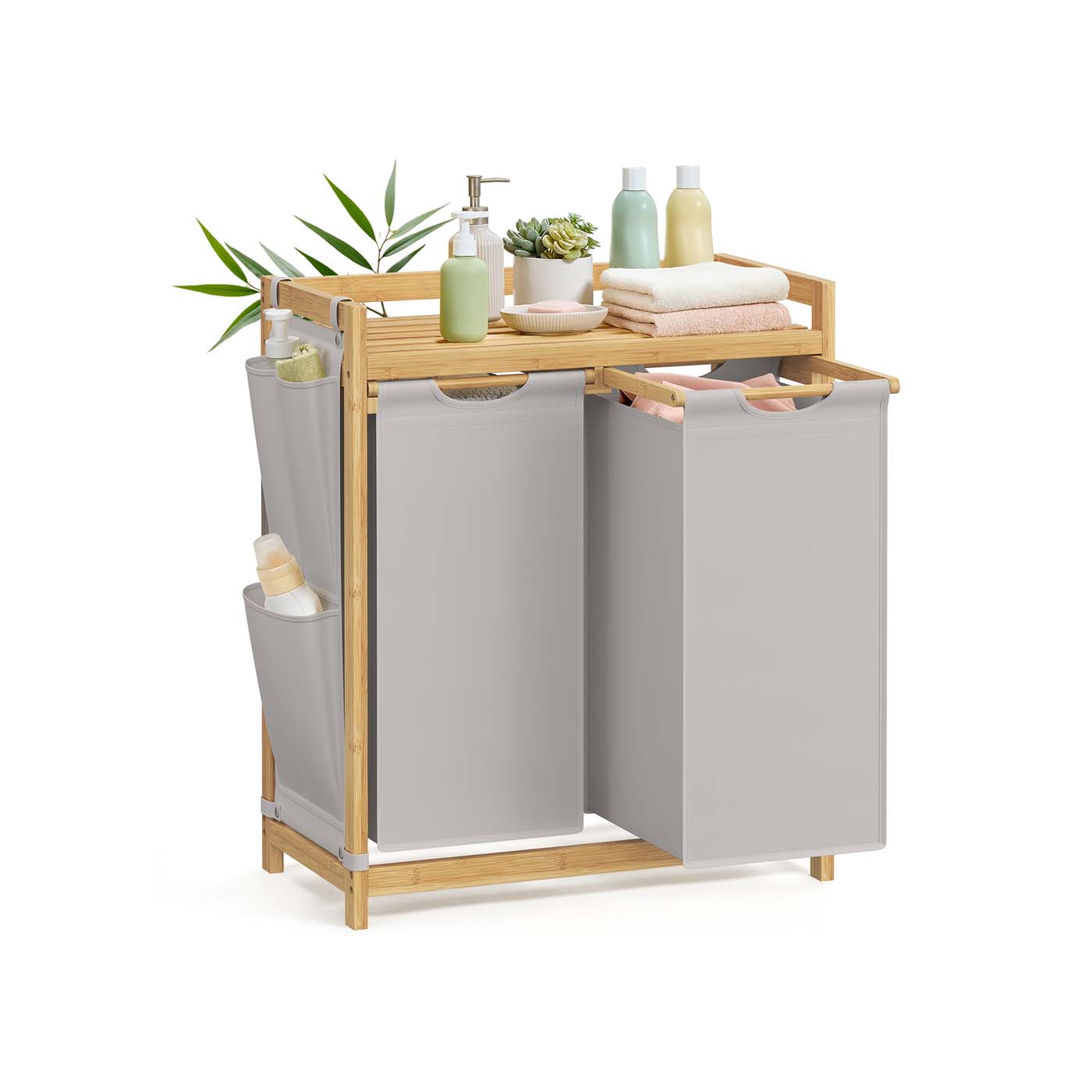 Wäschekorb 2 Fächer 2 x 50 L 63 x 33 x 78 cm Rauchgrau