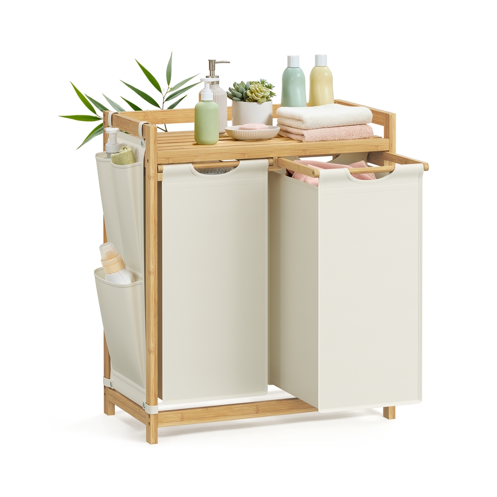 Wäschekorb 2 Fächer 2 x 50 L 63 x 33 x 78 cm cremeweiß