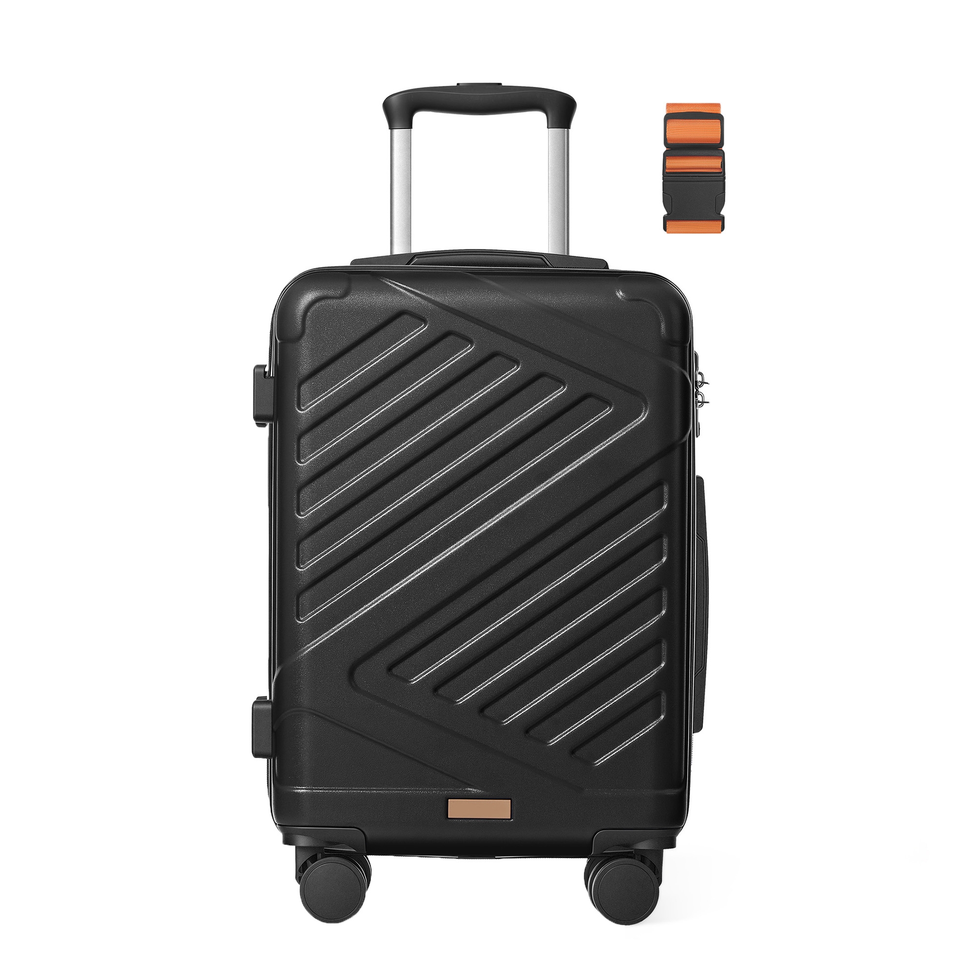 SONGMICS Koffer, Reisekoffer, Hartschalenkoffer mit TSA-Schloss, Koffergurt, ABS-Trolley, 4 Zwillingsrollen, Handgepäck-Koffer, M, 55 cm, tintenschwarz RLP001B101
