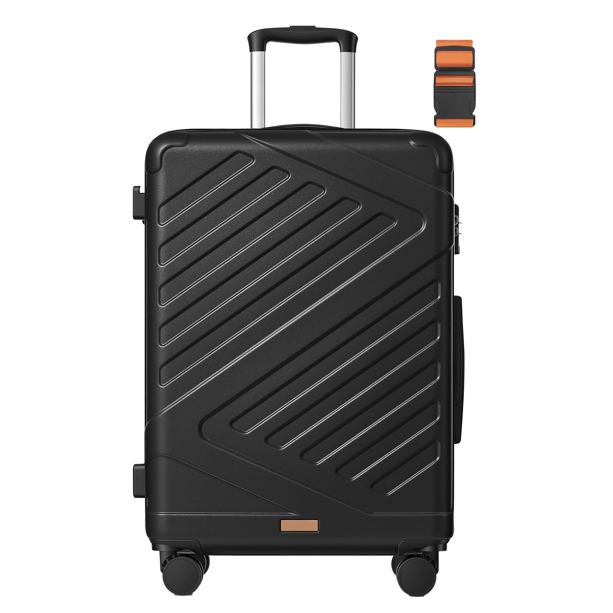 SONGMICS Koffer, Reisekoffer, Hartschalenkoffer mit TSA-Schloss, Koffergurt, ABS-Trolley, 4 Zwillingsrollen, erweiterbar, L, 65 cm, tintenschwarz RLP002B101