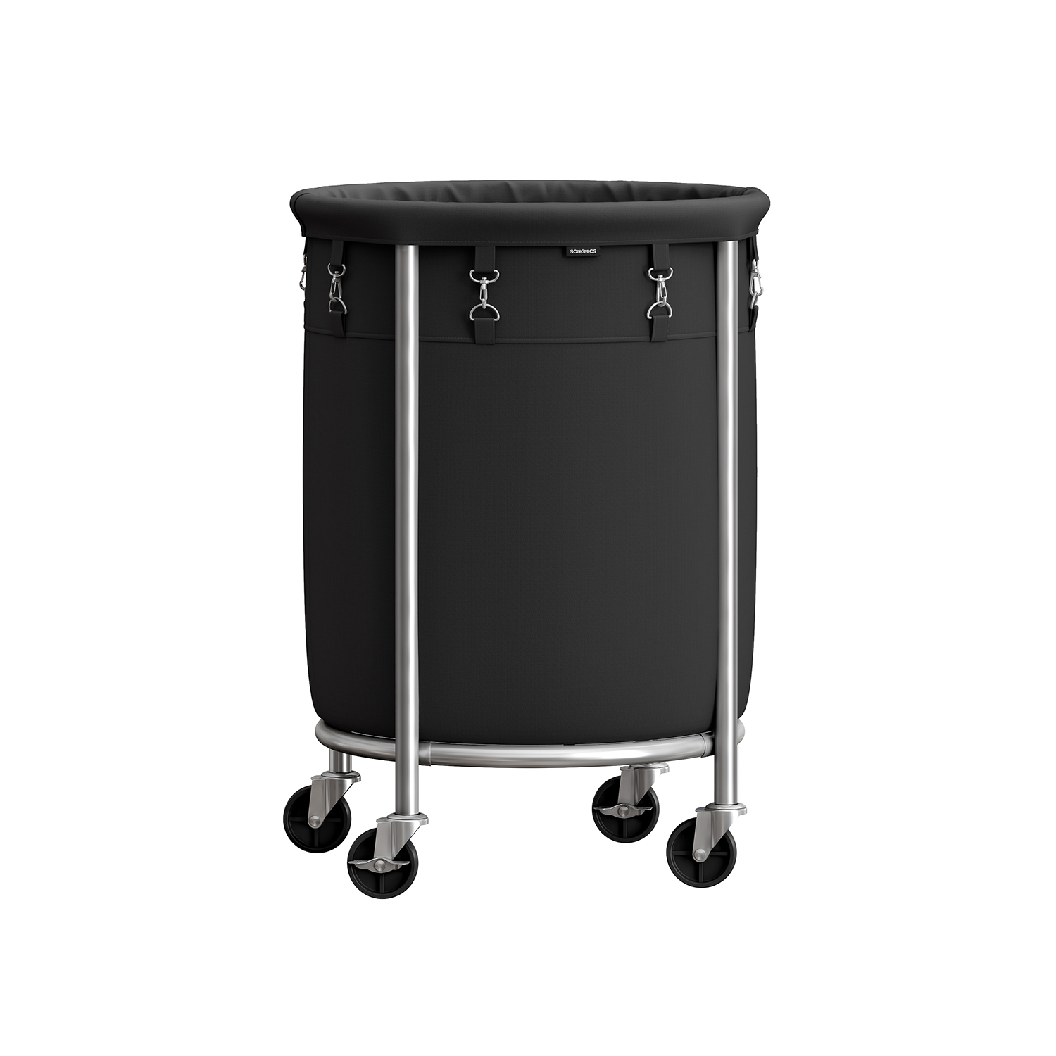 Songmics - Wäschekorb mit Rollen Wäschesammler 110 Liter Wäschewagen runder Korb mit Stahlrahmen Wäschesack abnehmbar 4 Räder 2 davon mit