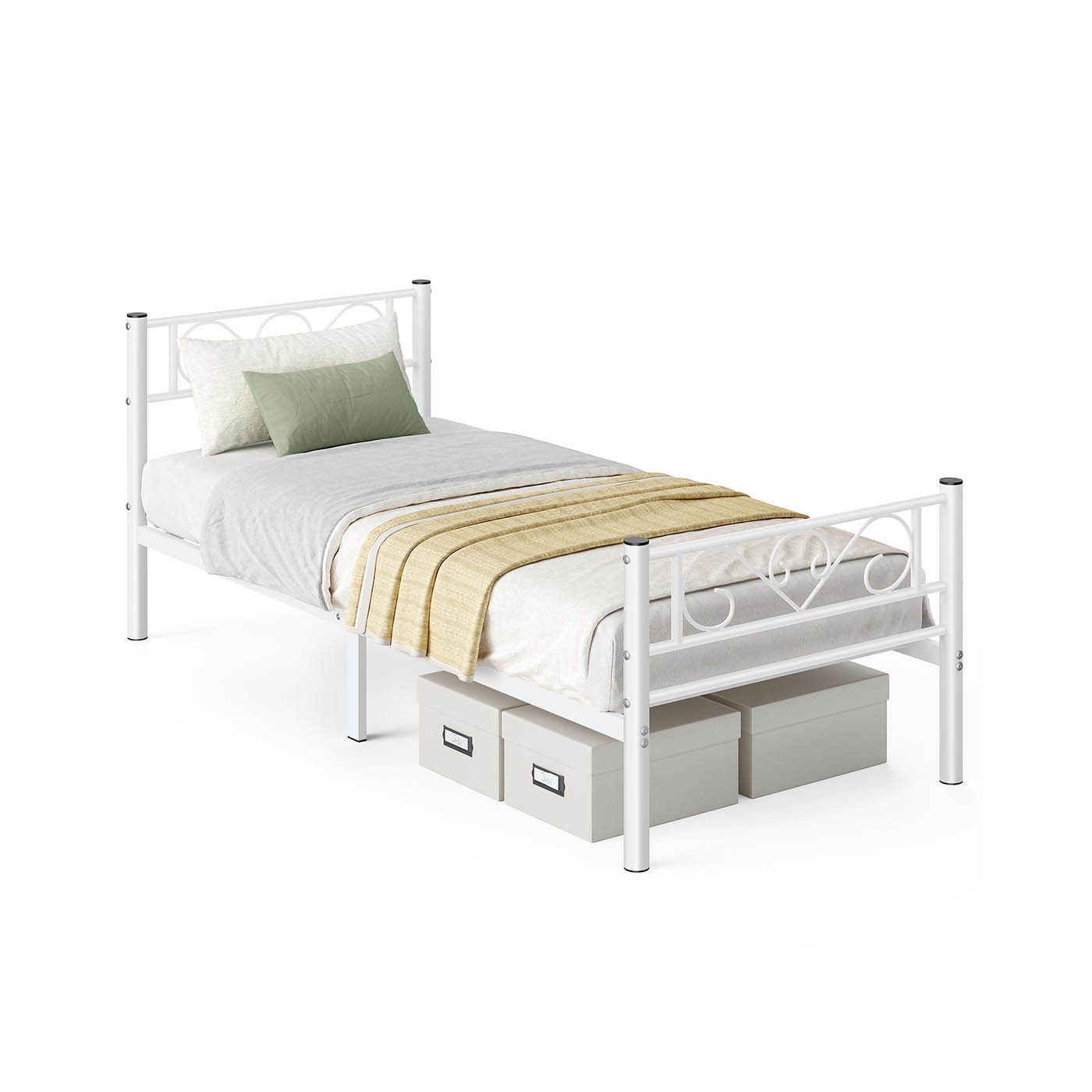 Einzelbett 90 x 200 cm aus Metall einfache Montage, mattweiß