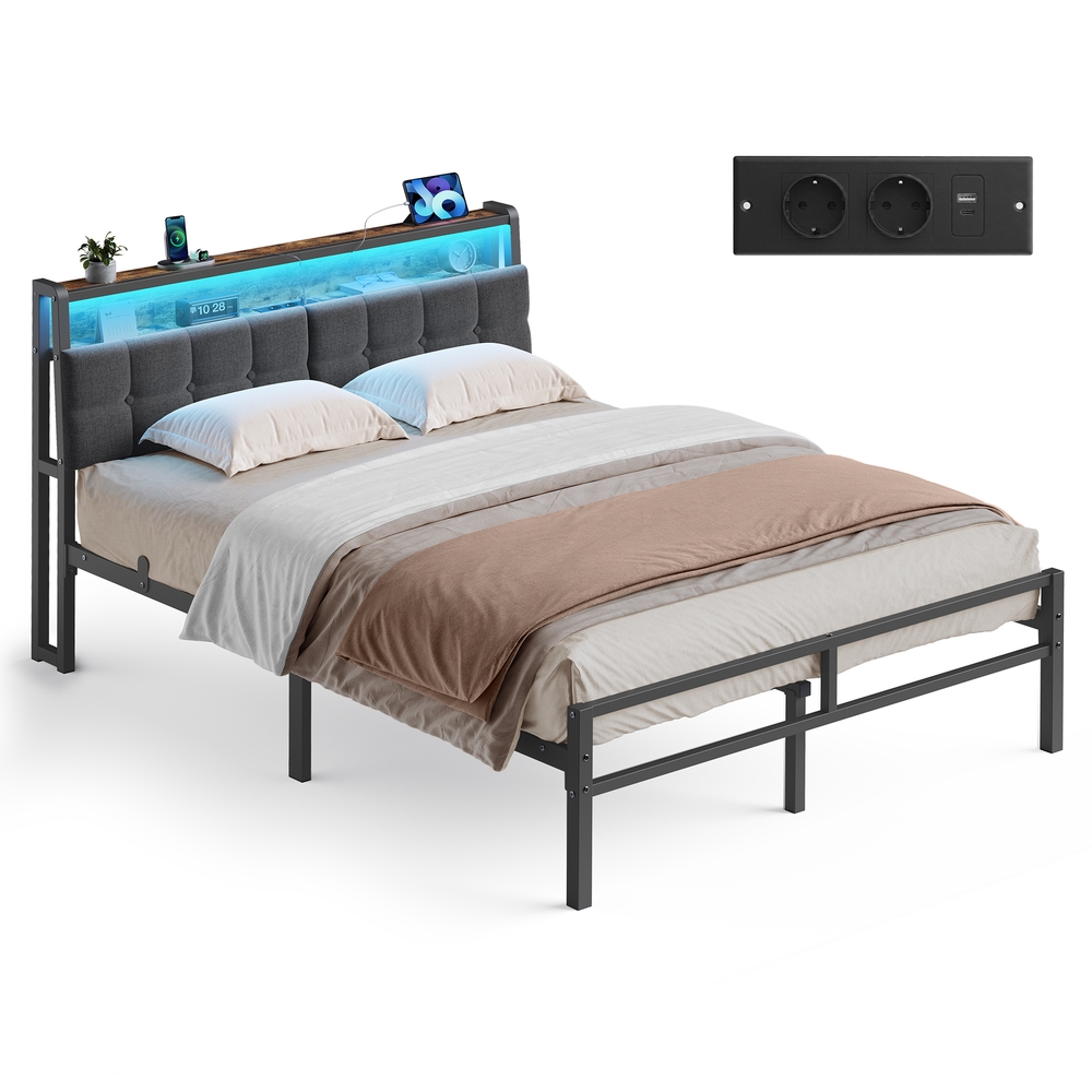 Metallbett mattes schwarz 140x200 cm mit Stauraum LED