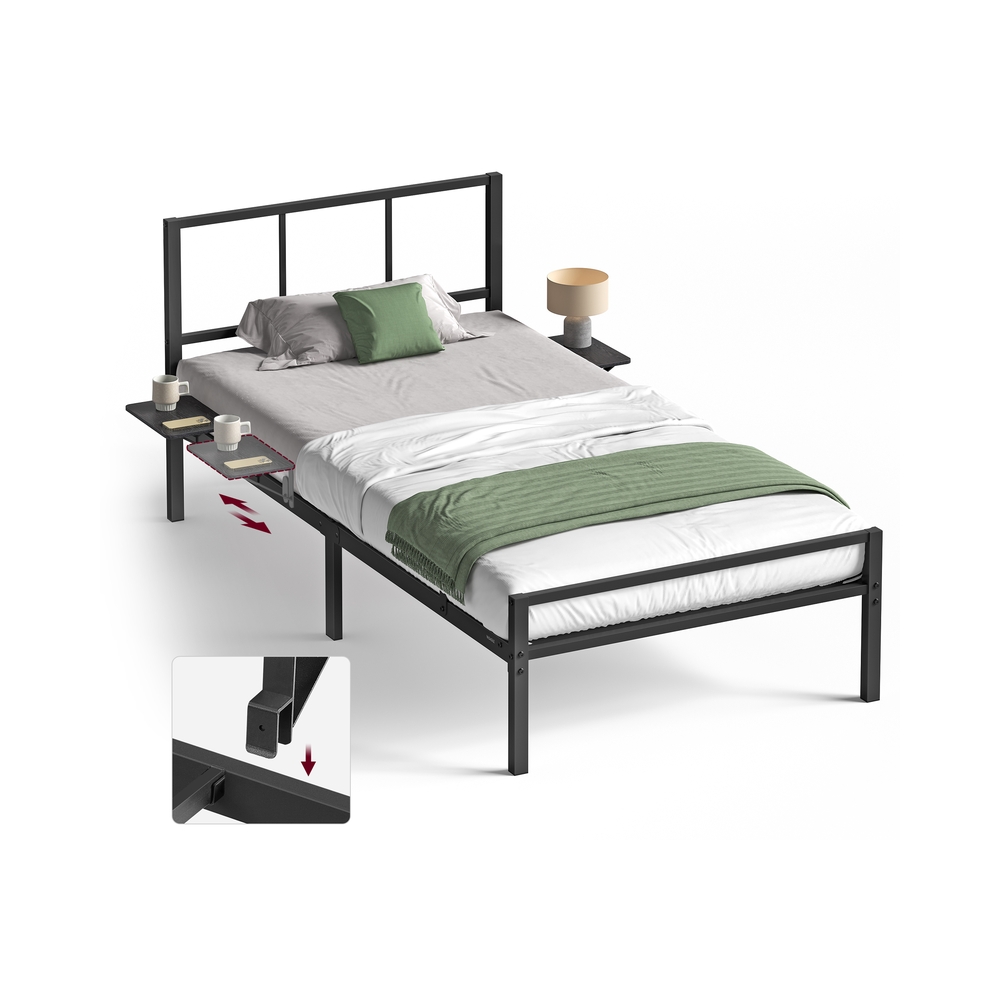 Einzelbettgestell für 90 x 200 cm Matratze mit Kopfteil tintenschwarz