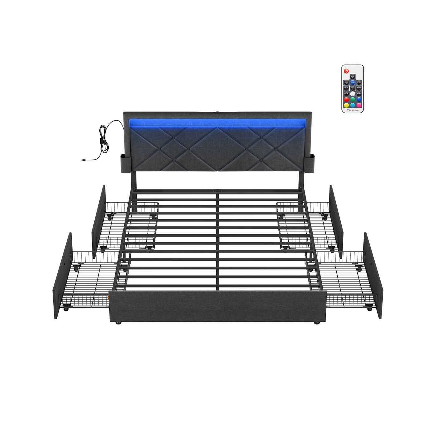 Doppelbettgestell 160 x 200 cm mit LED und 4 Schubladen und Ladestation
