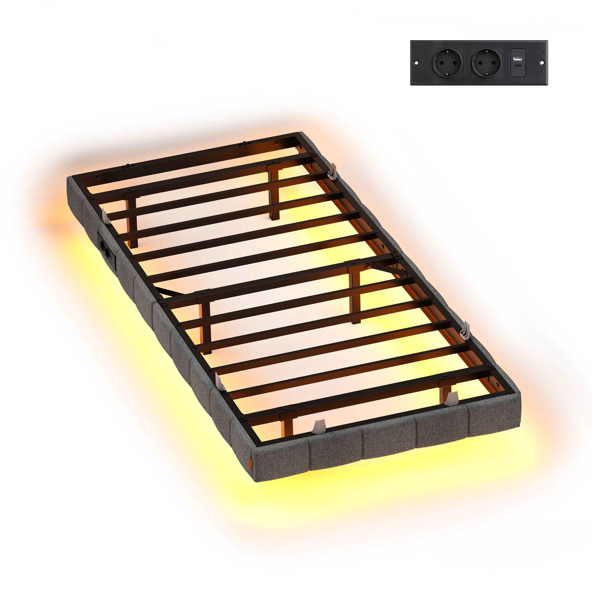 Bettrahmen 90 x 200 cm, mit LED-Beleuchtung, Bettgestell