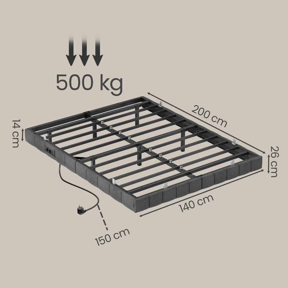 Bettrahmen 140 x 200 cm, mit LED-Beleuchtung, Bettgestell
