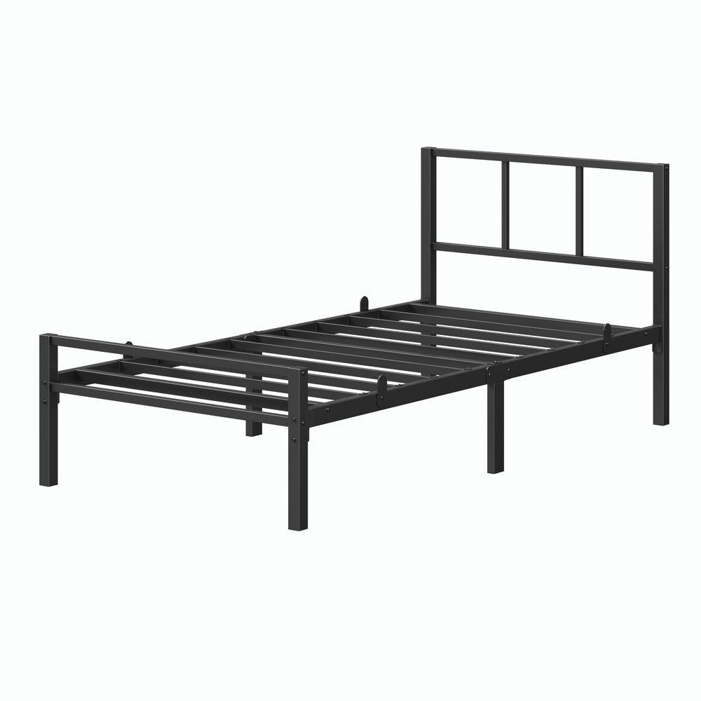 Metallbett 90 x 200 cm, stabiler Bettrahmen mit Kopfteil und Lattenrost, Bettgestell
