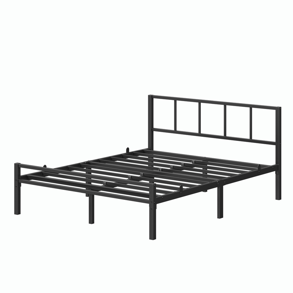 Metallbett 140 x 200 cm, stabiler Bettrahmen mit Kopfteil und Lattenrost, Bettgestell
