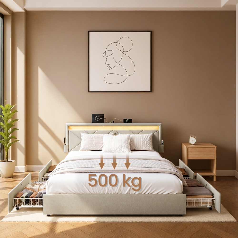 Songmics Bettgestell, 140 X 200 Cm, Mit Beleuchtung