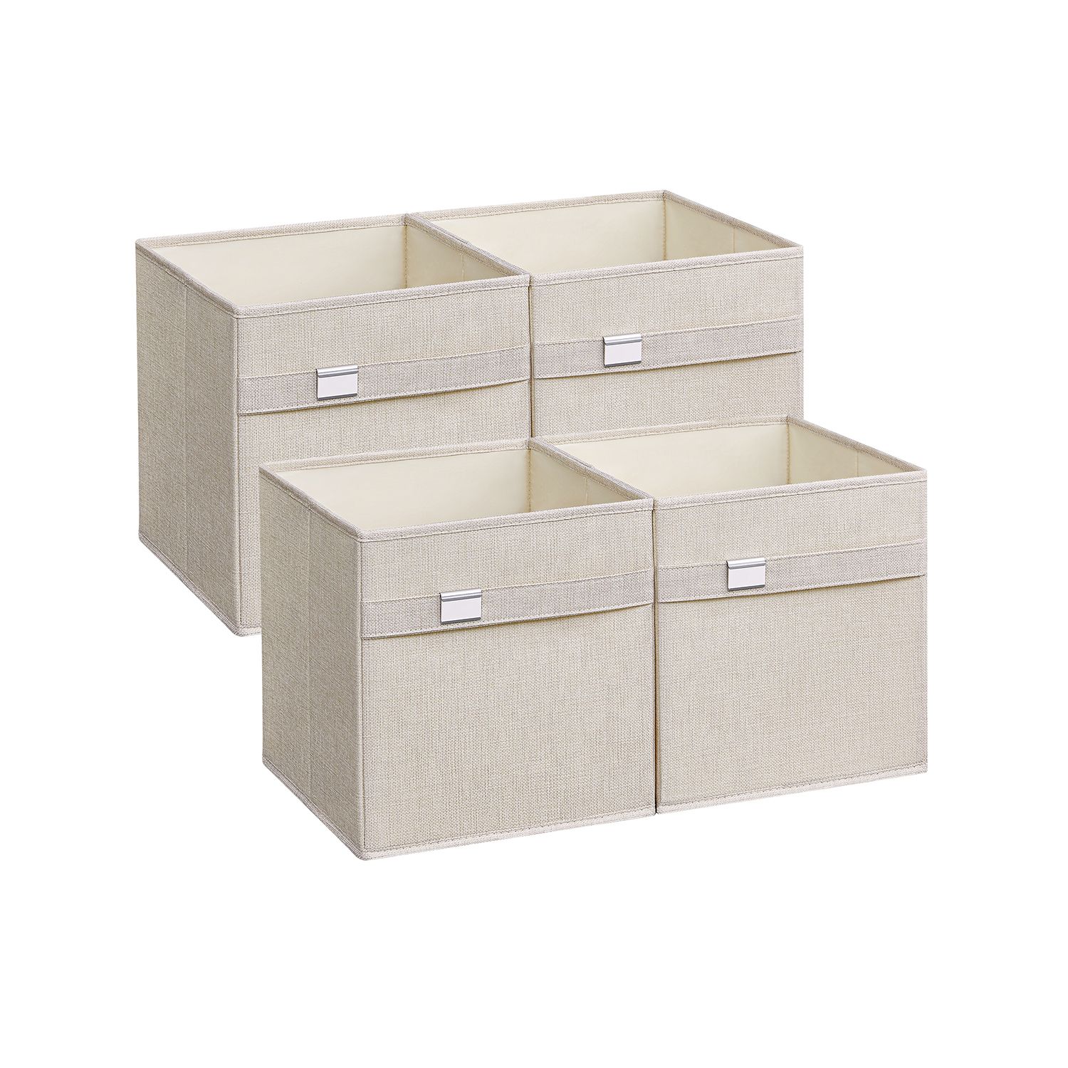 Aufbewahrungsbox 4er Set aus Oxford-Gewebe und Leinenimitat wolkenweiß