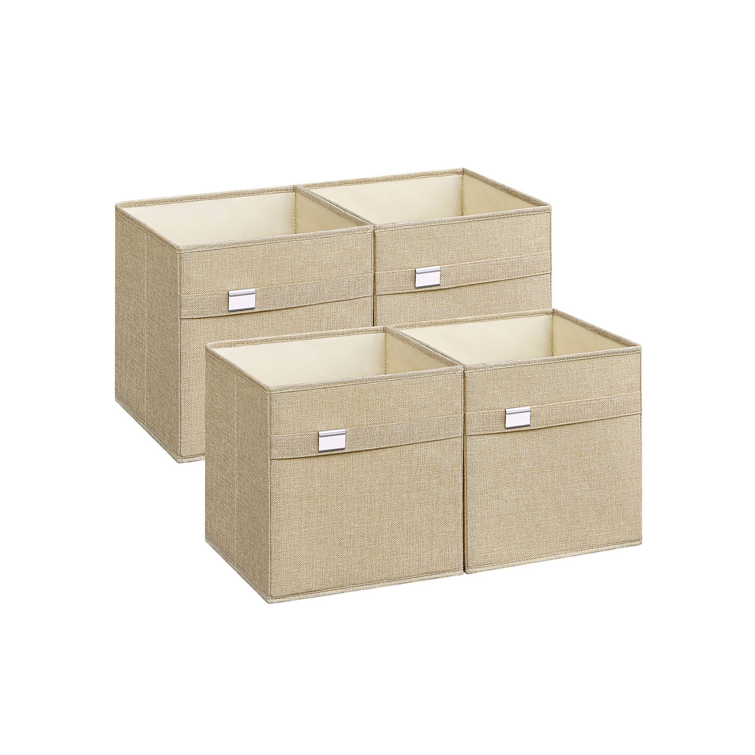 Aufbewahrungsbox 4er Set aus Oxford-Gewebe und Leinenimitat sandbeige