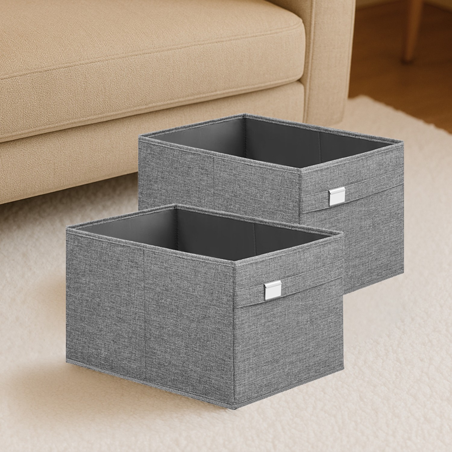 Aufbewahrungsbox 2er Set mit Griffen taubengrau