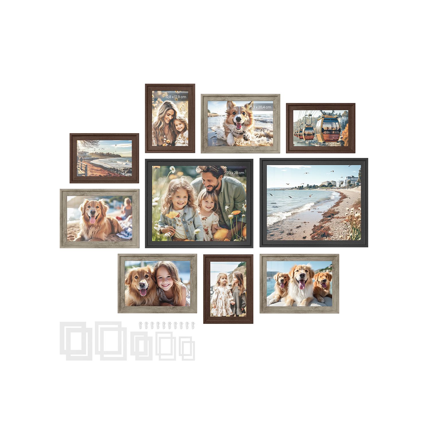 Bilderrahmen 10er Set mit 12 spurlosen Wandhaken