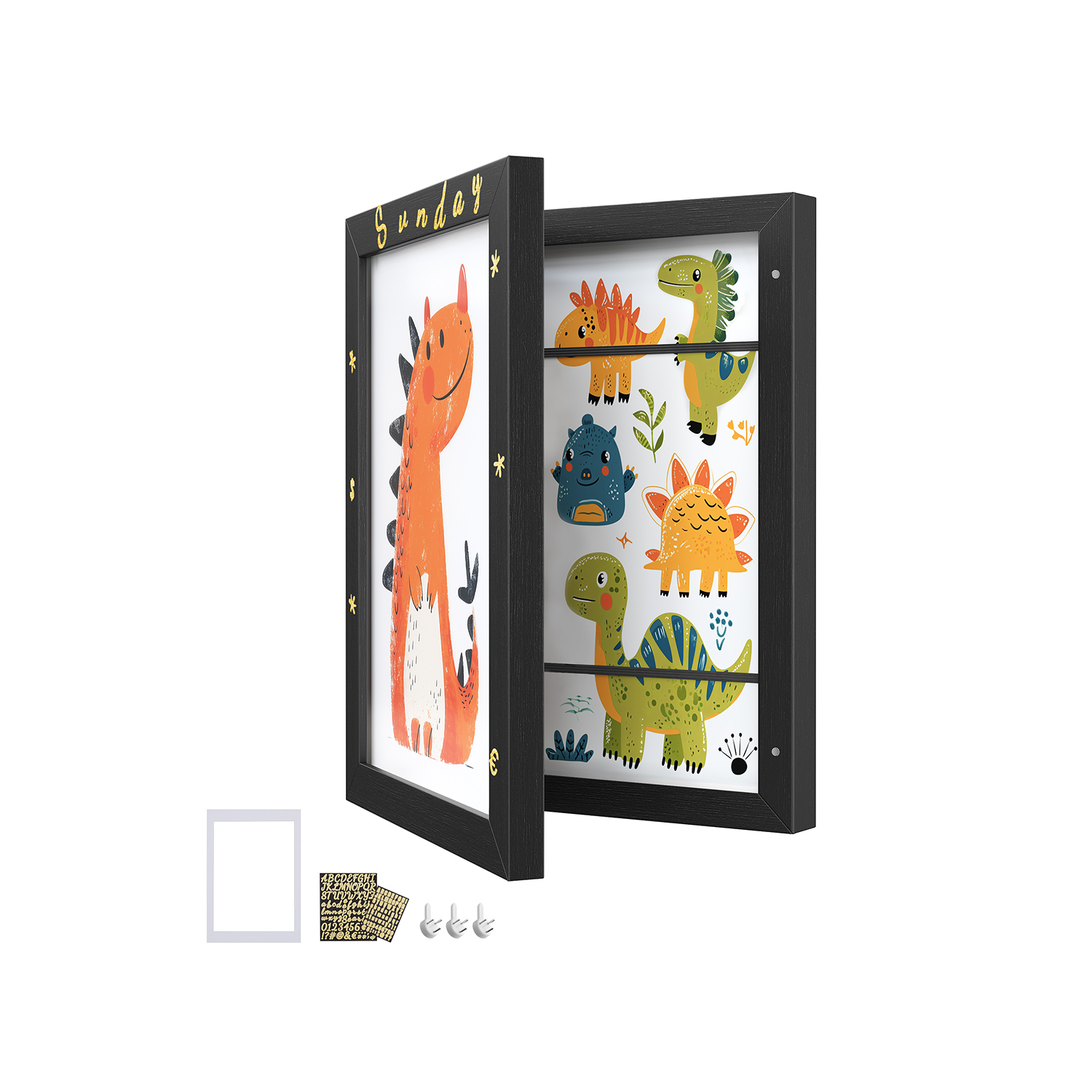 Bilderrahmen 2er Set mit spurlosen Wandhaken 34,5 x 25,5 cm aschschwarz