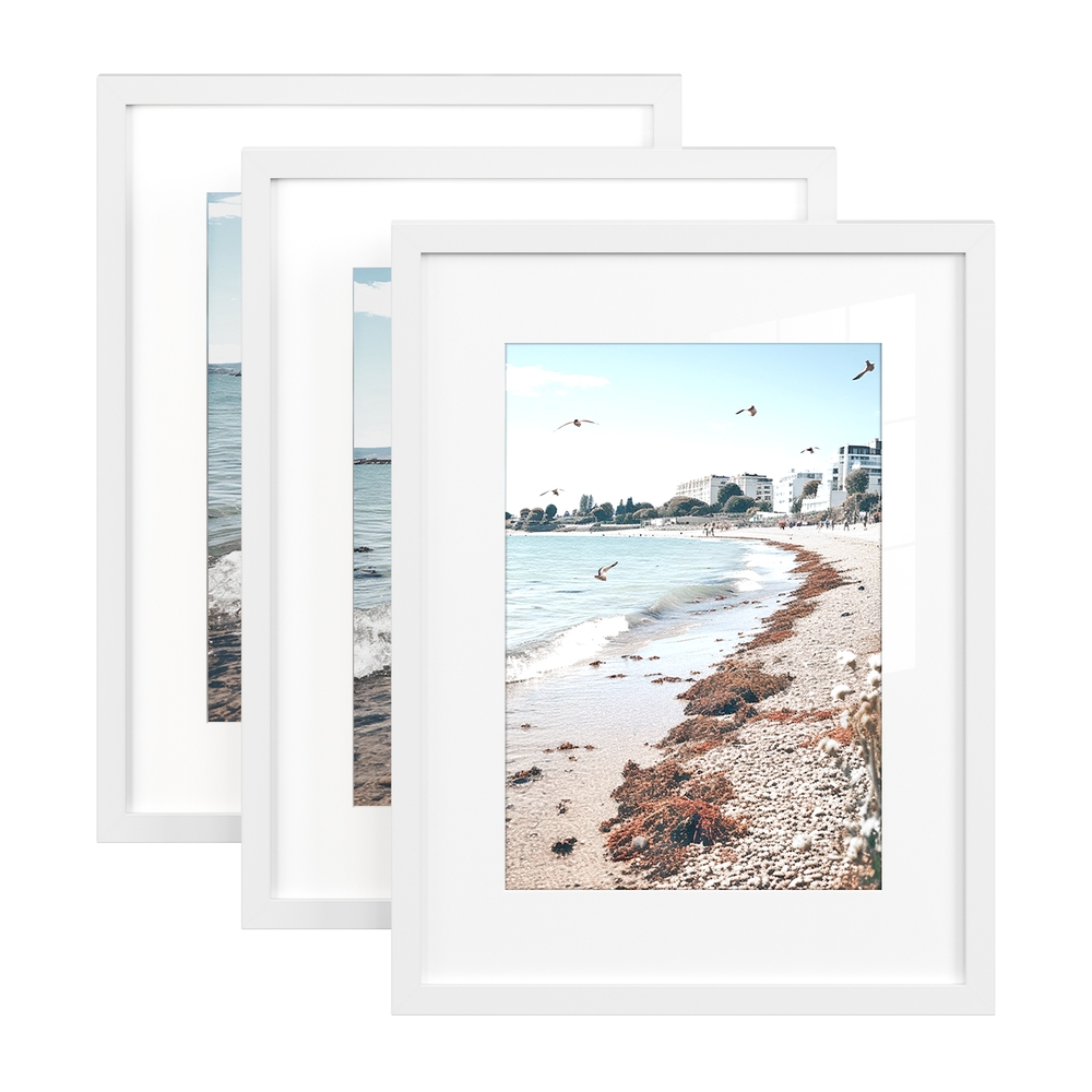 Bilderrahmen A4 3er Set Fotocollage 21 × 29,7 cm spurlose Wandhaken weiß