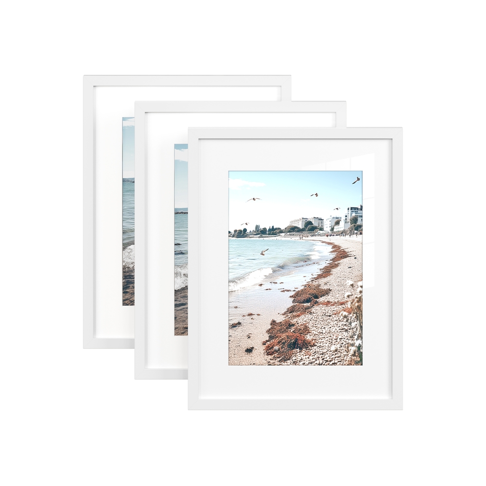 Bilderrahmen 3er Set Fotocollage 30 × 40 cm spurlose Wandhaken weiß