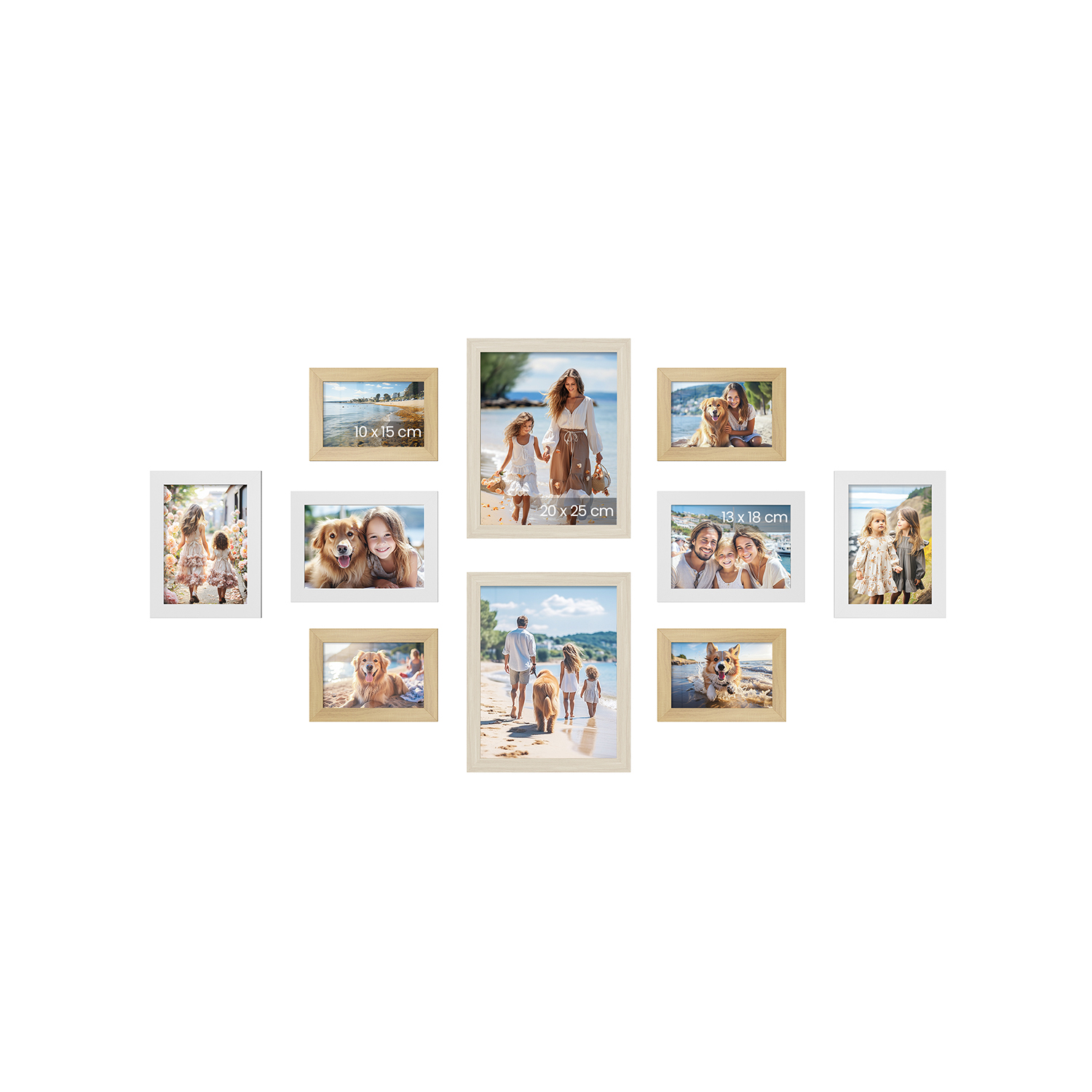 Bilderrahmen 10er Set natureichenfarben wolkenweiß naturbeige