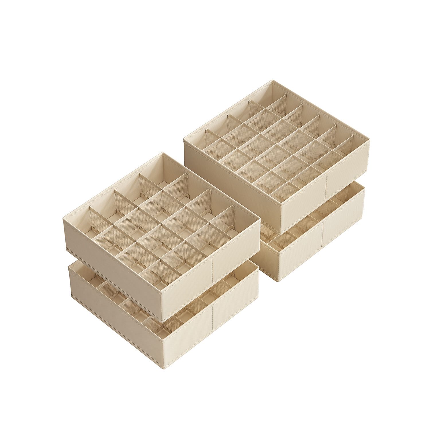 Unterwäsche-Organizer 4er Set mit 80 Fächern sandbeige