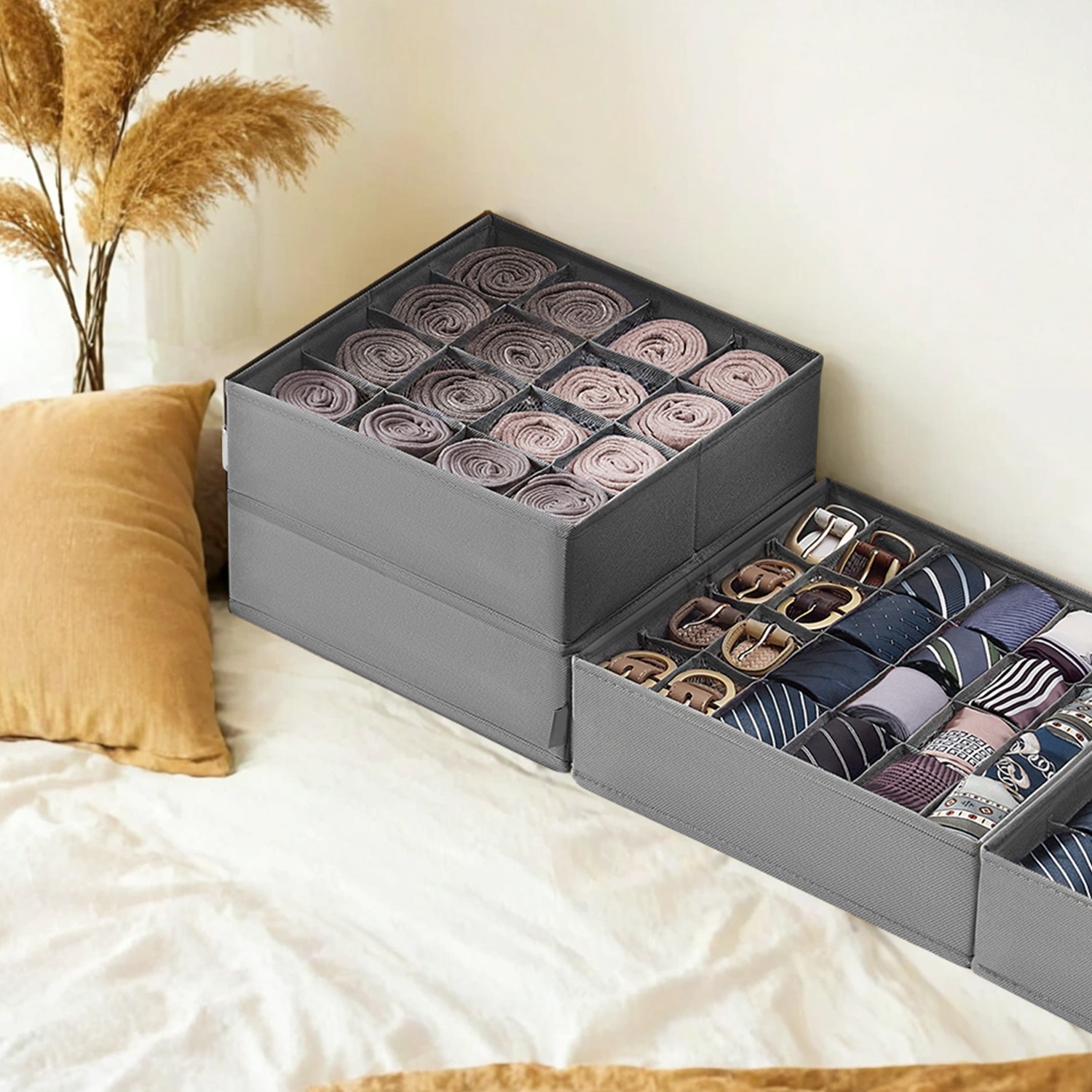 Unterwäsche-Organizer 6er Set mit 120 Fächern taubengrau